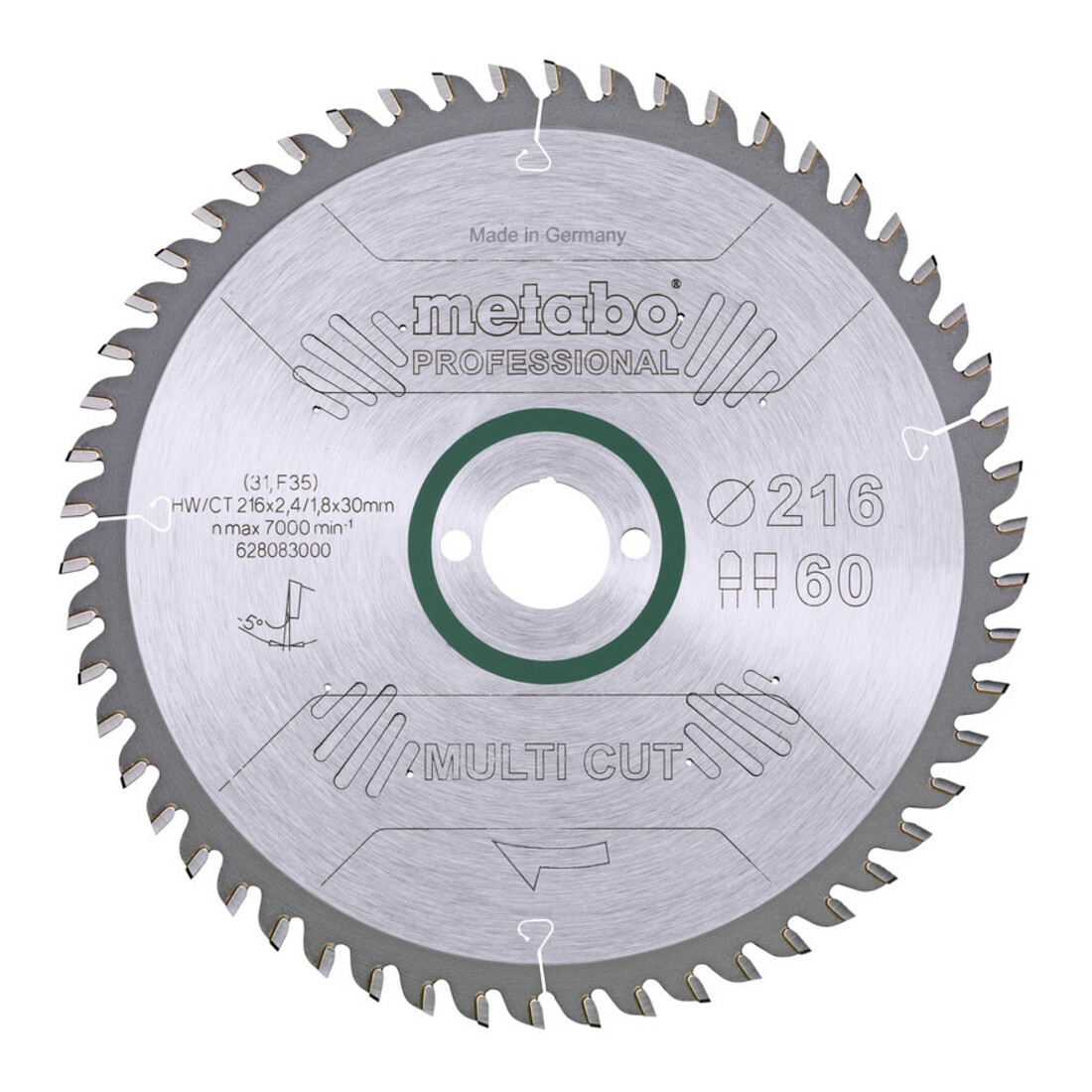 Metabo Lame de scie circulaire HW/CT 216 x 30 x 2,4/1,8, nombre de dents 60, denture plate/denture trapézoïdale, angle d'attaque 5° nég. metabo