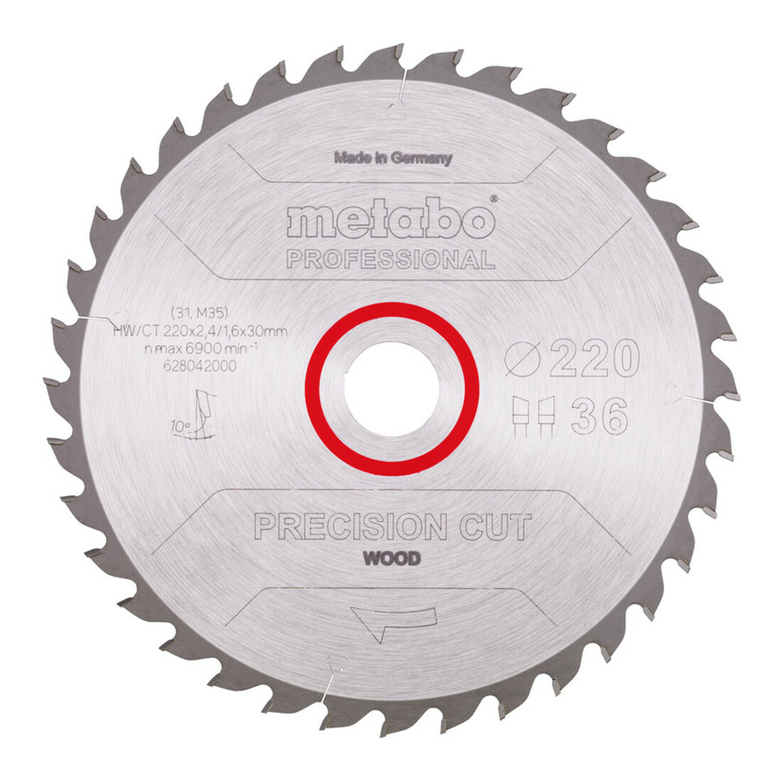 Metabo Lame de scie circulaire HW/CT 220 x 30 x 2,4/1,6, nombre de dents 36, affûtage en biseau alterné, angle d'attaque 10° metabo