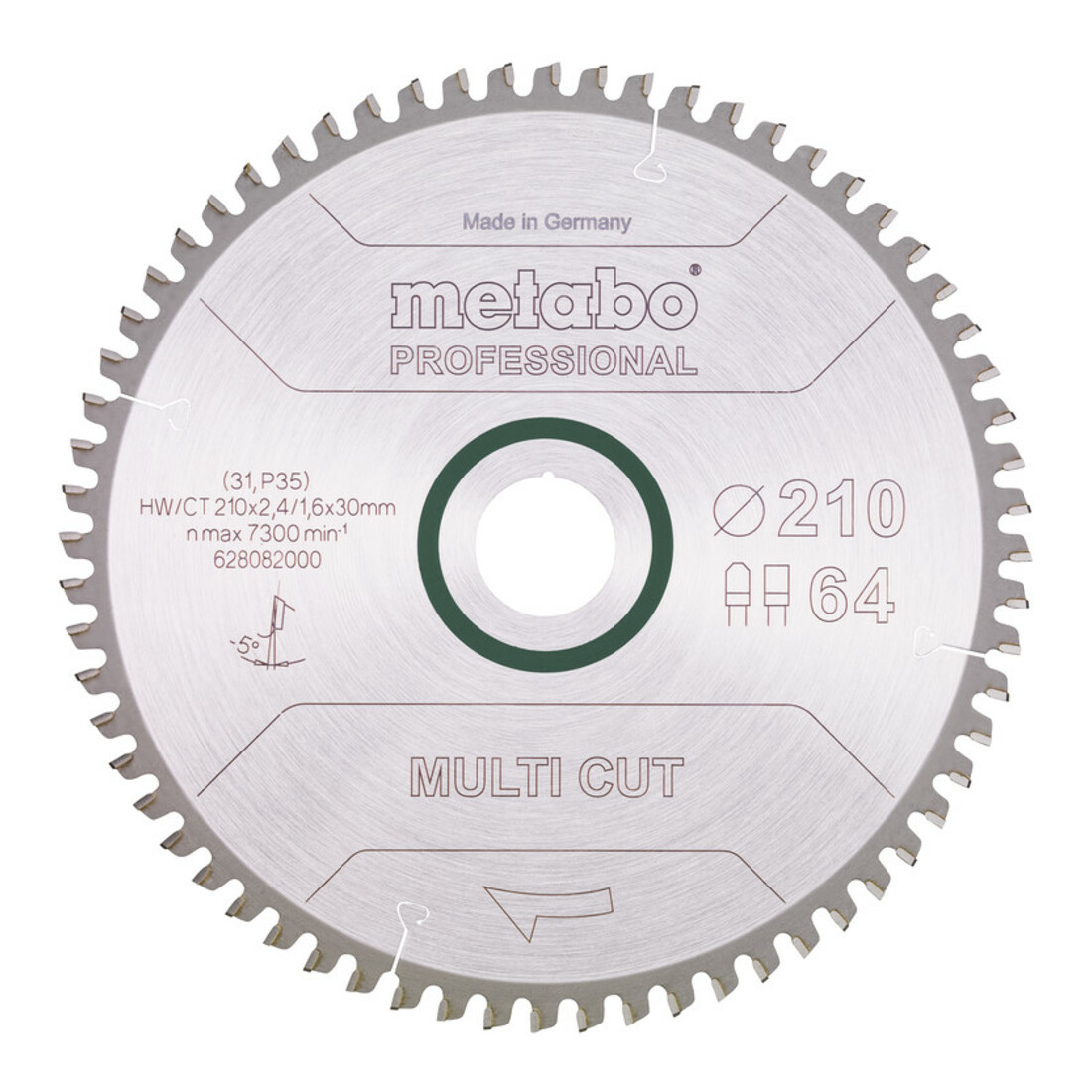 Metabo Lame de scie circulaire HW/CT 210 x 30 x 2,4/1,6, nombre de dents 64, denture plate/denture trapézoïdale, angle d'attaque 5° nég. metabo
