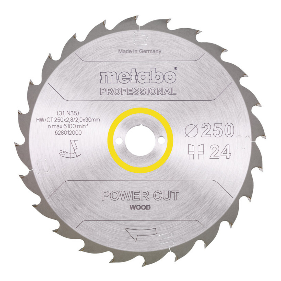 Metabo Lame de scie circulaire HW/CT 250 x 30 x 2,8/2,0, nombre de dents 24, affûtage en biseau alterné, angle d'attaque 25° metabo