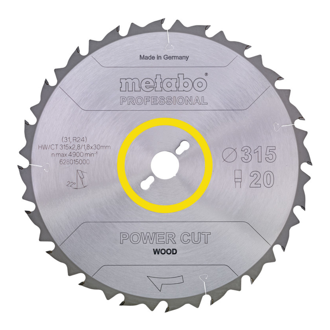 Metabo Lame de scie circulaire HW/CT 315 x 30 x 2,8/1,8, nombre de dents 20, denture plate, angle d'attaque 22° metabo