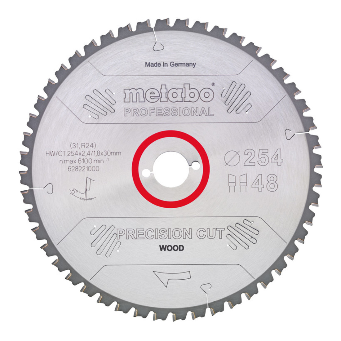 Metabo Lame de scie circulaire HW/CT 254 x 30 x 2,4/1,8, nombre de dents 48, affûtage en biseau alterné, angle d'attaque 5° nég. metabo