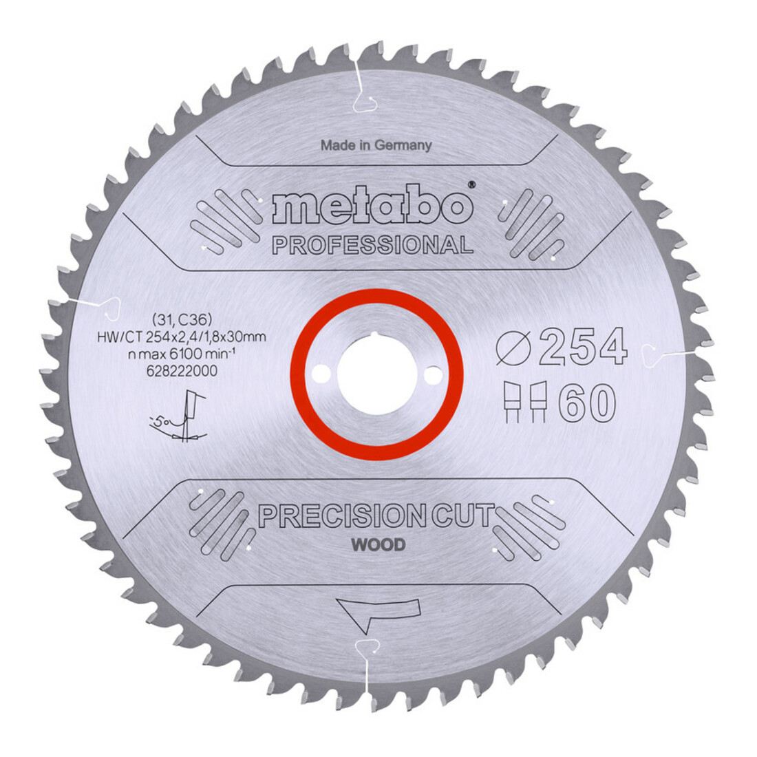 Metabo Lame de scie circulaire HW/CT 254 x 30 x 2,4/1,8, nombre de dents 60, affûtage en biseau alterné