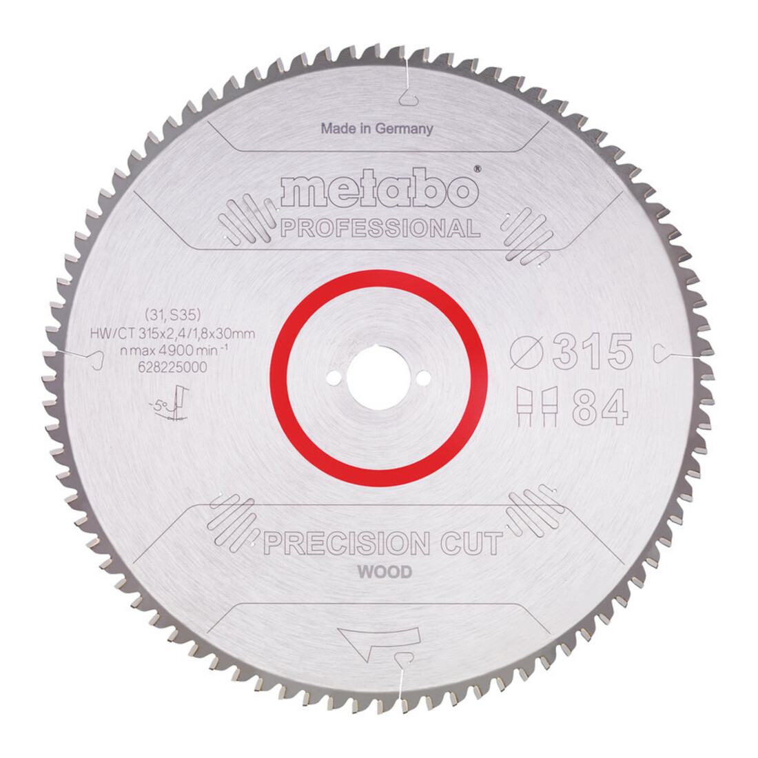 Metabo Lame de scie circulaire HW/CT 315 x 30 x 2,4/1,8, nombre de dents 84, affûtage en biseau alterné, angle d'attaque 5° nég. metabo