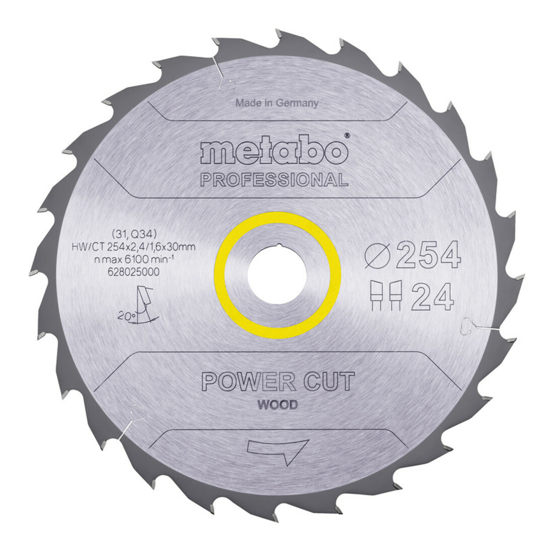 Metabo Lame de scie circulaire HW/CT 254 x 30 x 2,4/1,6, nombre de dents 24, affûtage en biseau alterné, angle d'attaque 20° metabo