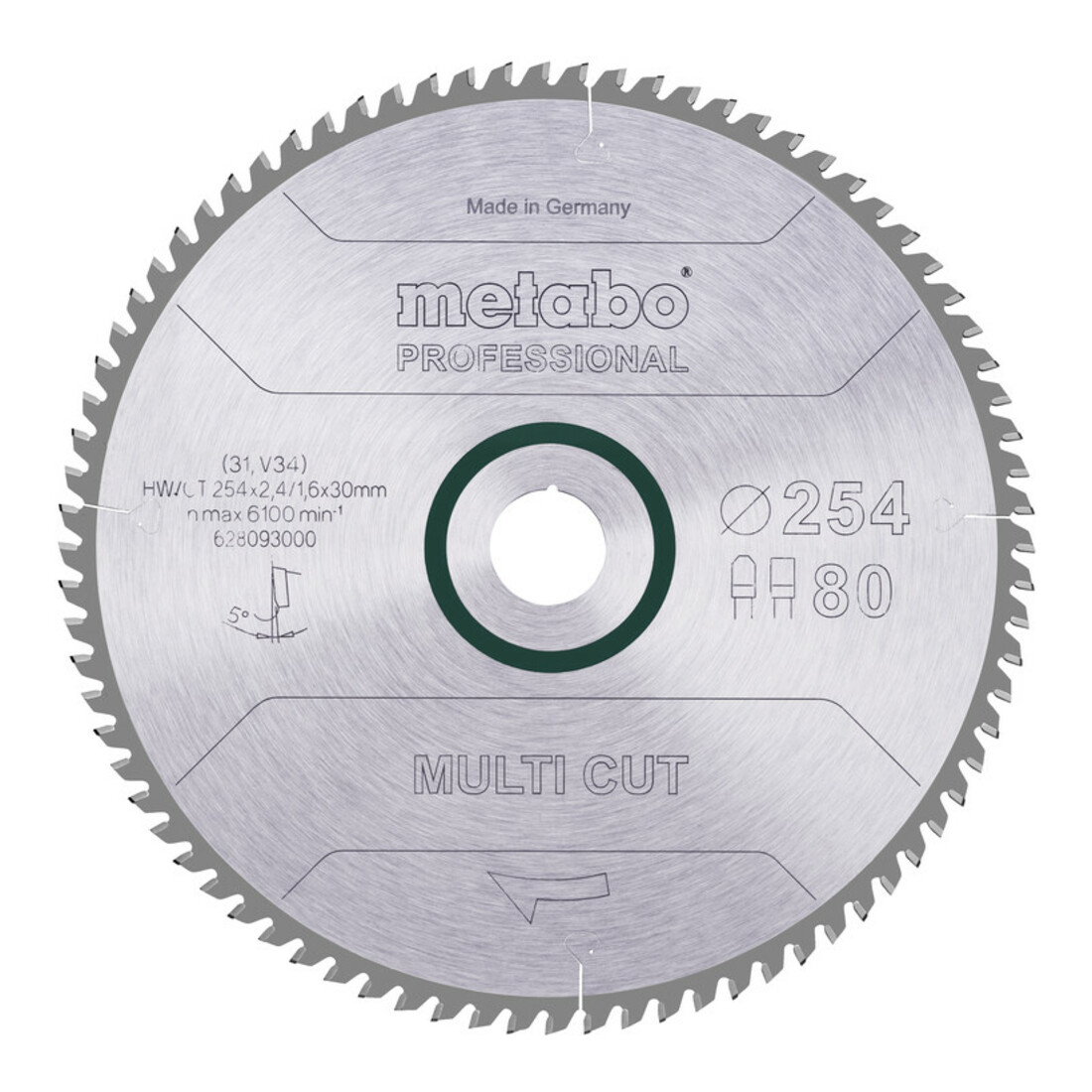 Metabo Lame de scie circulaire HW/CT 254 x 30 x 2,4/1,6, nombre de dents 80, denture plate/trapézoïdale, angle d'attaque 5° metabo