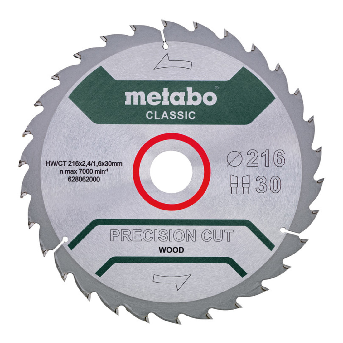 Metabo Lame de scie circulaire HW/CT 216 x 30 x 2,4/1,6, nombre de dents 30, denture en biseau alterné, angle d'attaque 22°, « Precision cut classic » metabo
