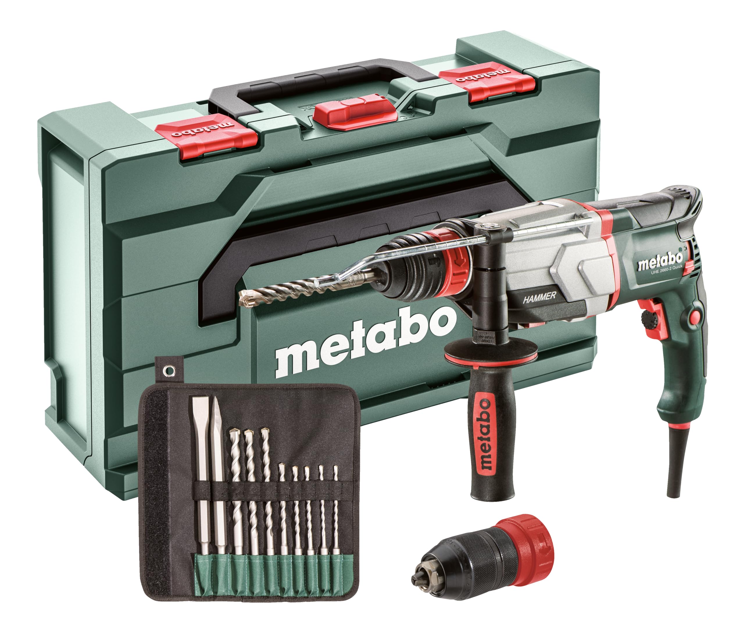 Metabo Set de marteaux multifonctions UHE 2660-2 Quick, avec jeu de forets SDS-plus/burins (10 pièces), en coffret