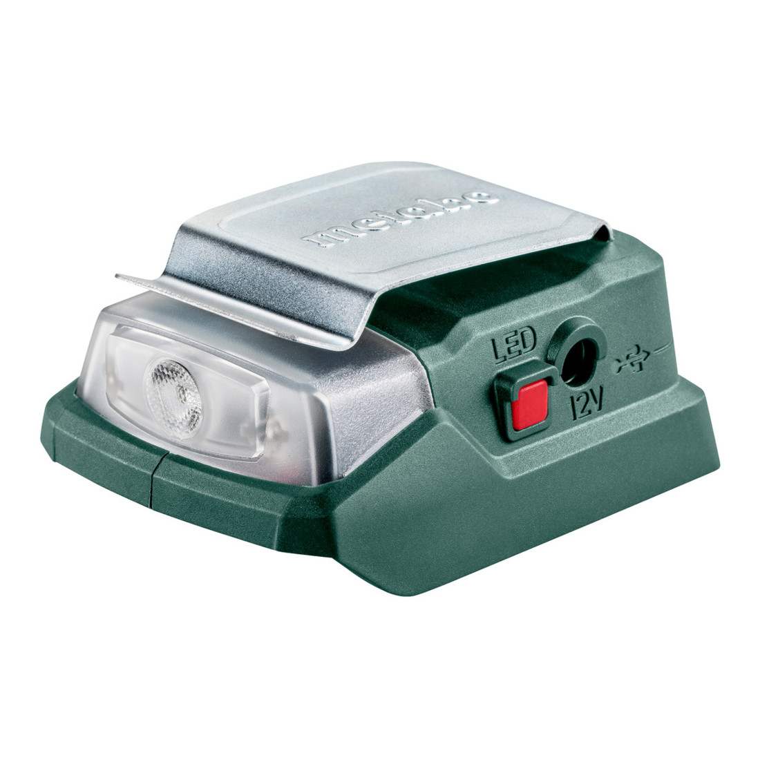 Metabo Adaptateur électrique sans fil PowerMaxx PA 12 LED-USB metabo, Raccord 12 V + USB 5 V + lampe LED, carton