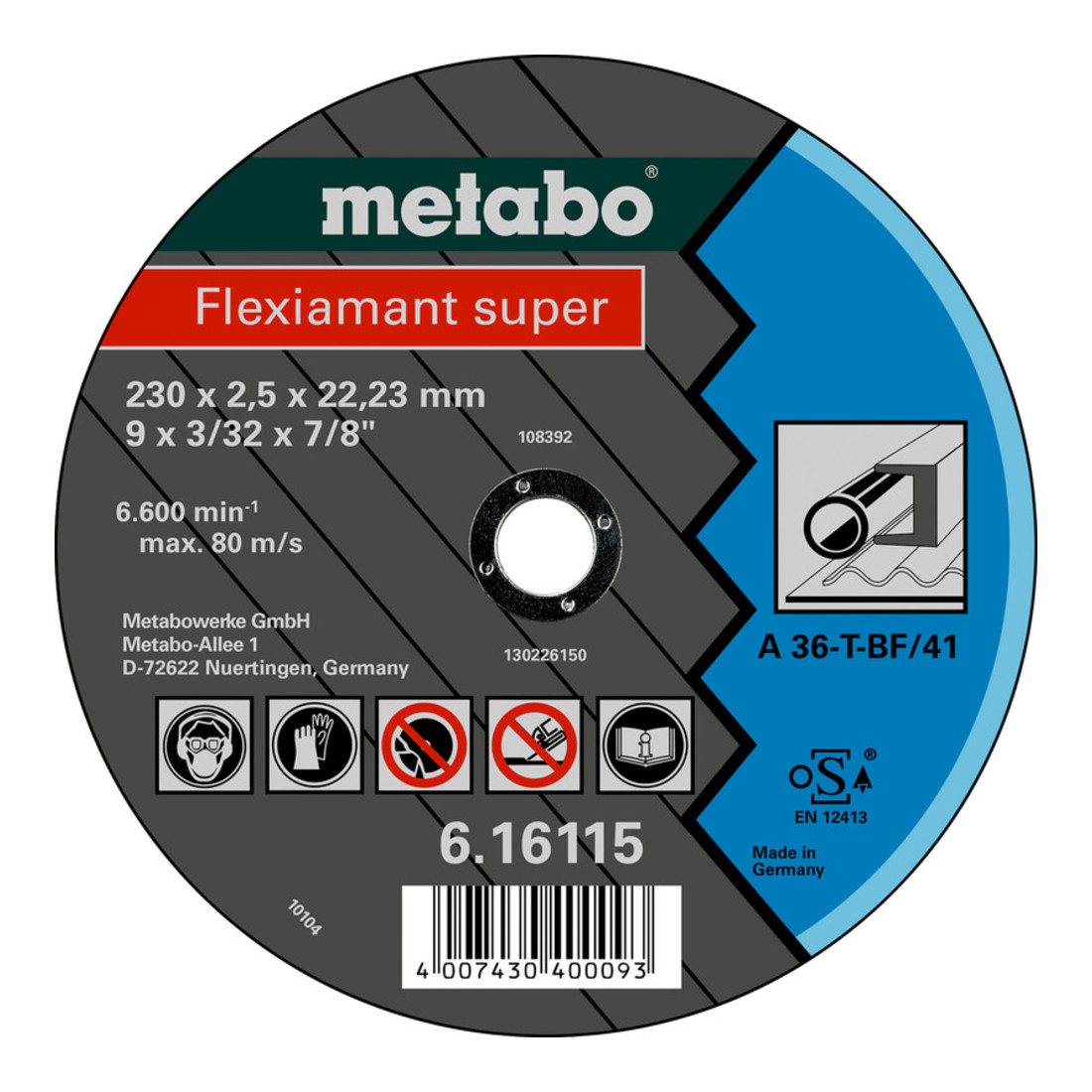 Metabo Flexiamant super 230 x 2,5 x 22,23 acier, meule de tronçonnage, modèle droit metabo