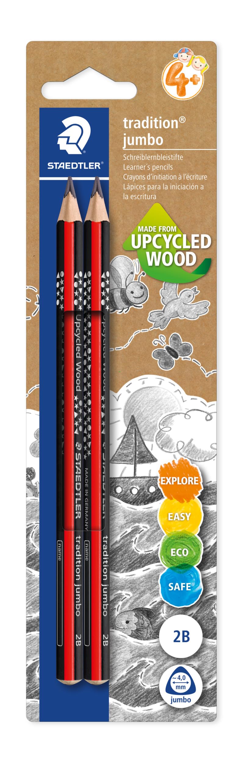 STAEDTLER Bleistift Tradition Jumbo 2B Dreikantform 2Stk. retail