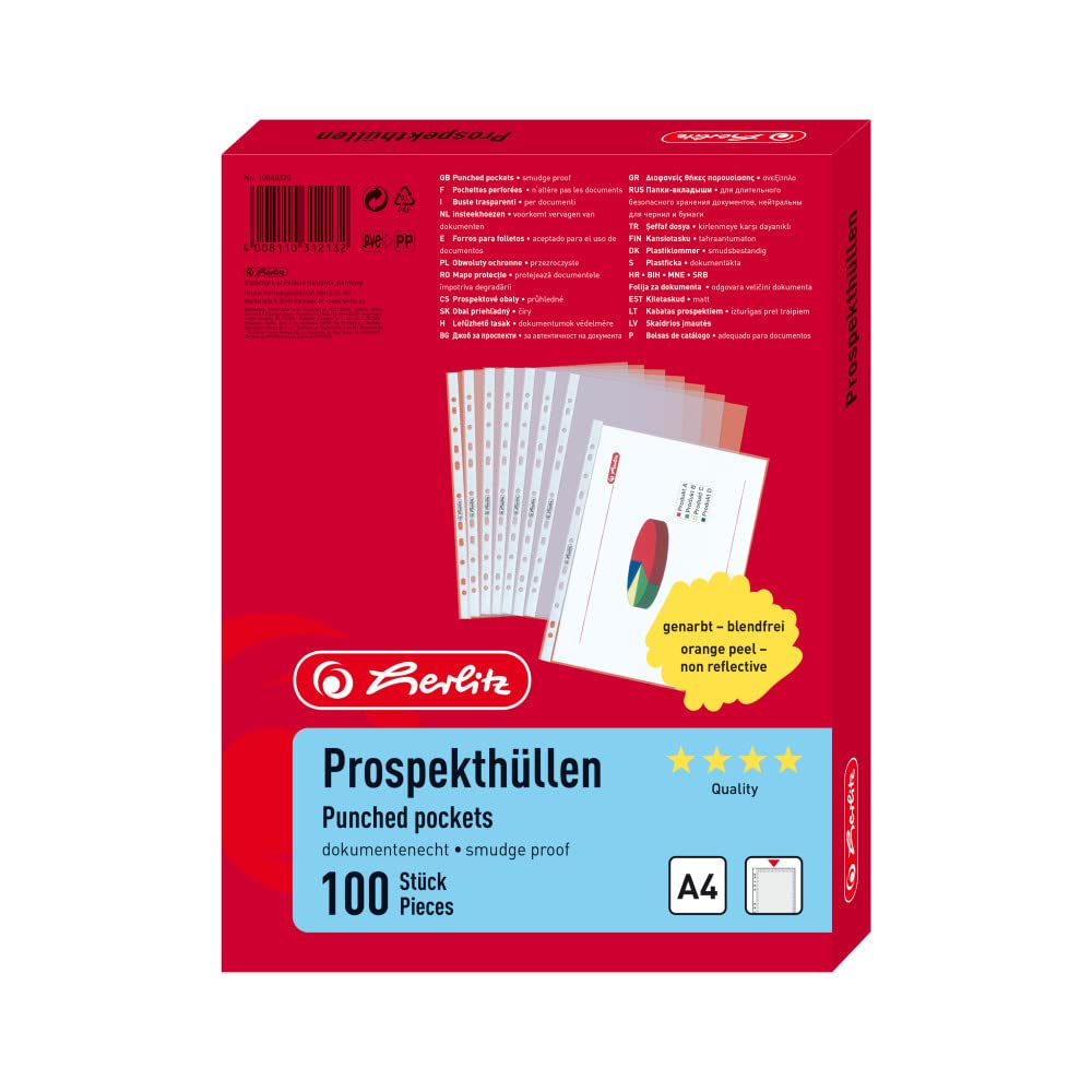 Herlitz Prospekthülle A4 genarbt Premium 100er Packung
