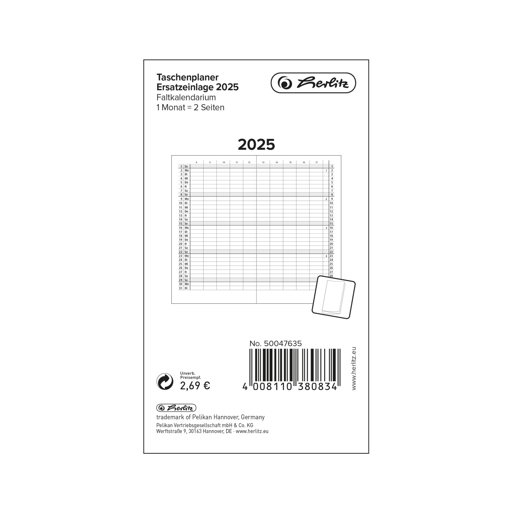Herlitz Taschenplaner Ersatzeinlage mit Leporello-Falzung