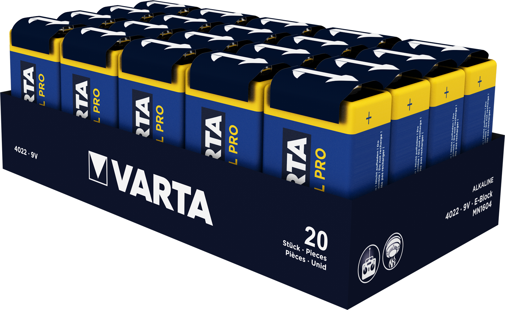Varta Lot de 20 Piles Alcaline Industrial Block 9V (6LR61)