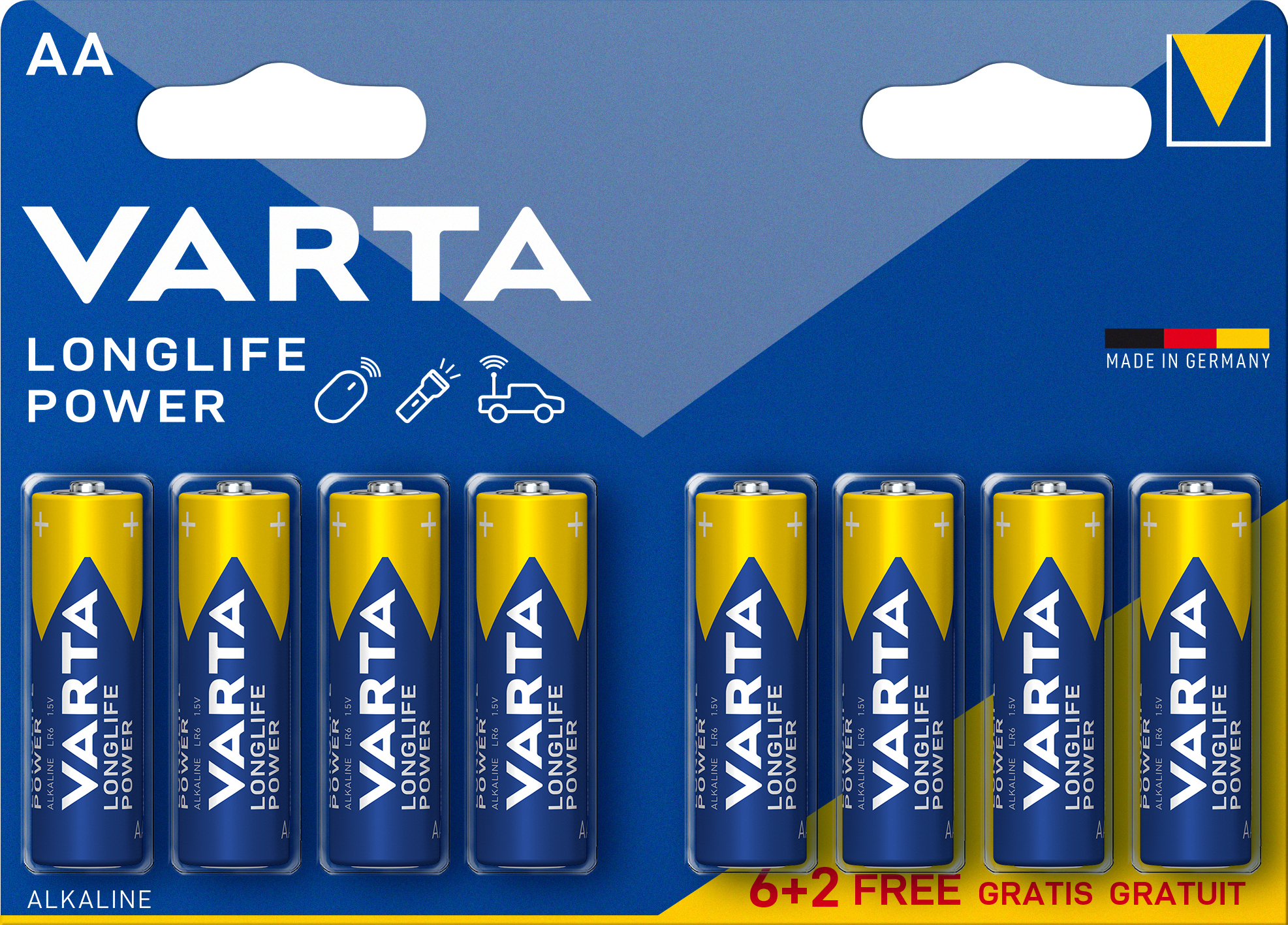 Varta Pack de 8 piles Alcaline type AA 1,5V (LR6)