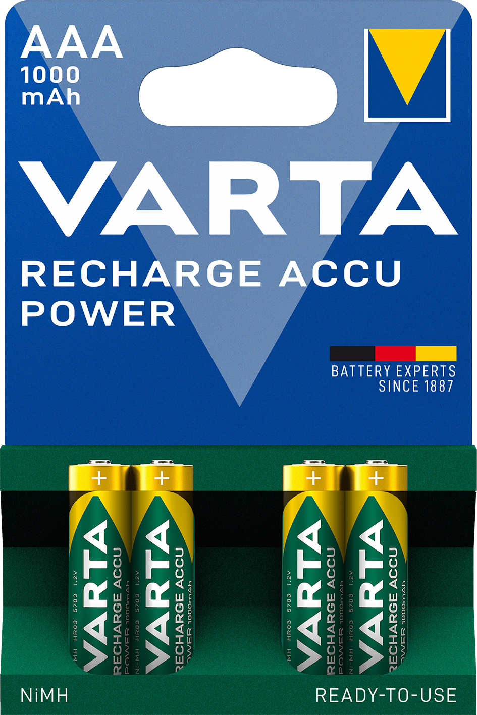 Varta Pack 4 piles rechargeables type AAA 1,2V - 1000 mAh (R03)