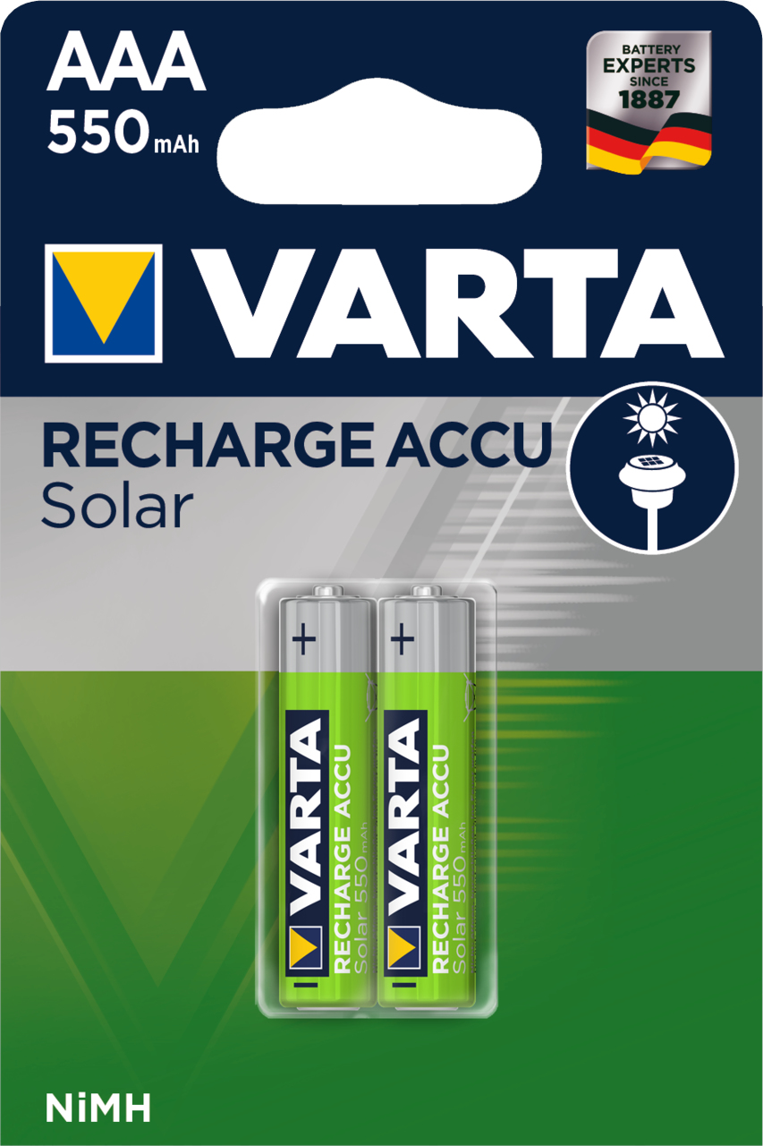 Varta Lot de 2 piles rechargeables Accu Solar type AAA 1,2V 500mAh (R03)