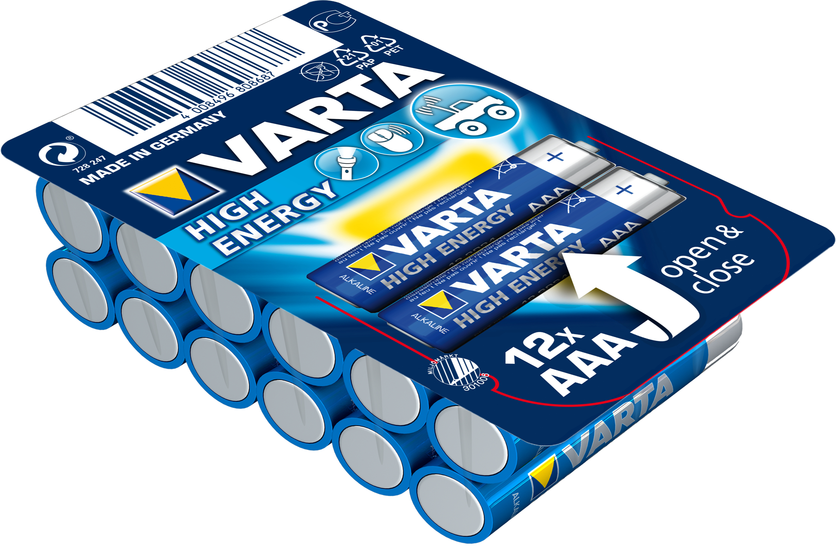 Varta Lot de 12 piles Alcaline Varta Longlife Power type AAA (LR03) 1,5V