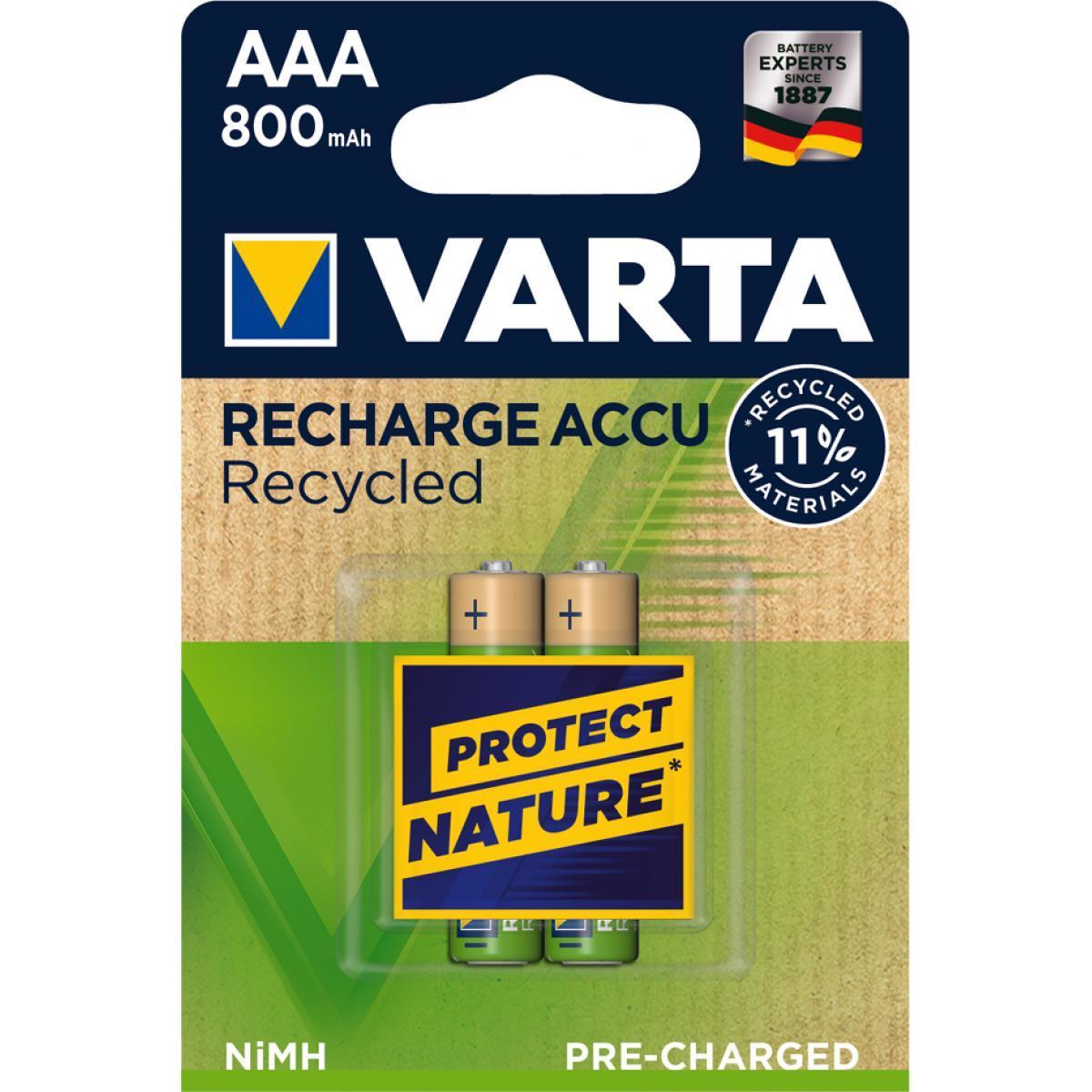 Varta Lot de 2 piles rechargeables Accu Recycled type AAA 1,2V 800 mAh