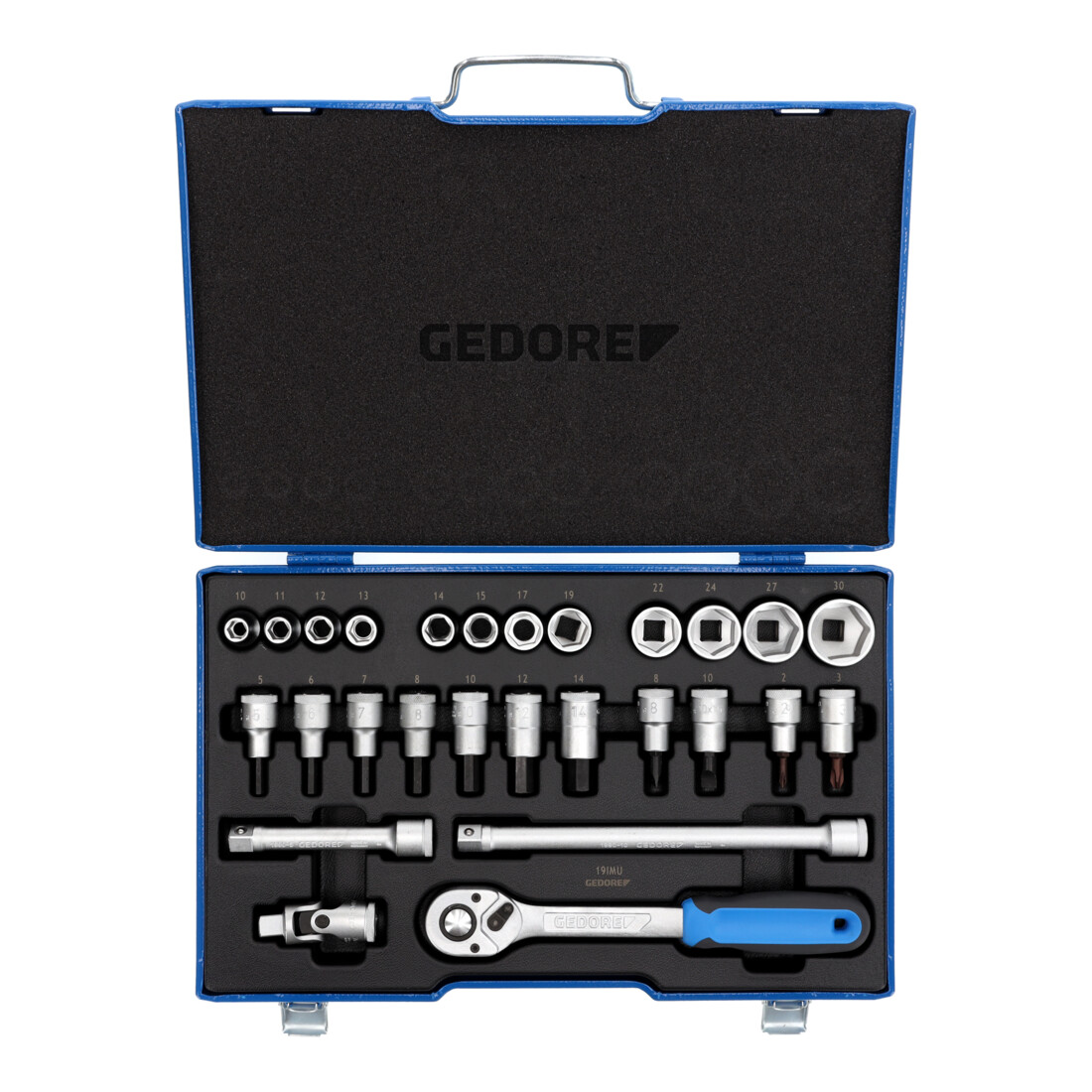 GEDORE Jeu de clés à douille 19 IMU-10 1/2po. 27pces 10-30mm 6 pans/fente/PH GEDORE