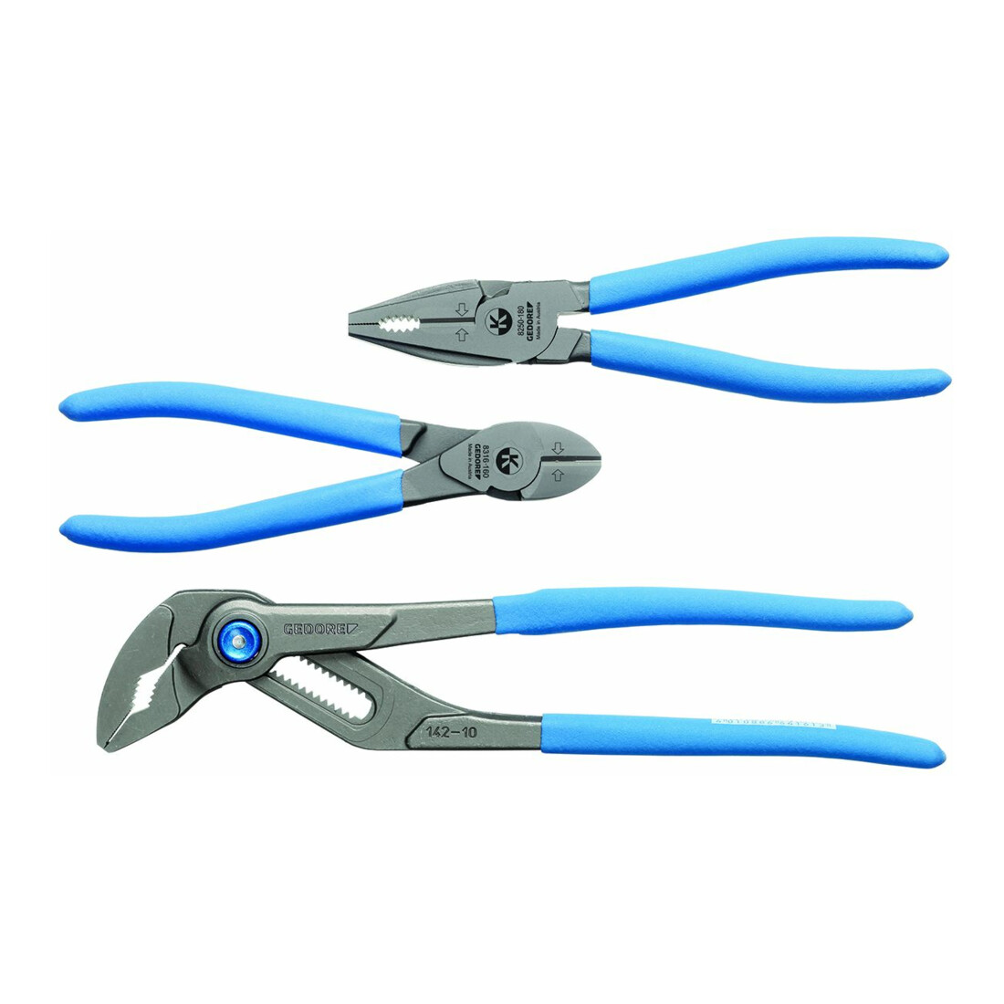 GEDORE Pince set 3 pièces avec poignées antidérapantes bleues