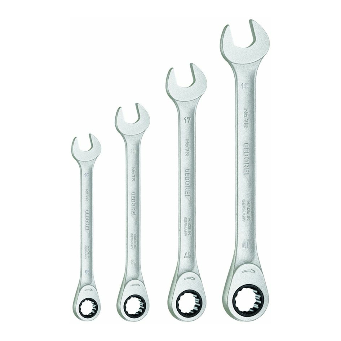 GEDORE Jeu de clés à fourche 4 pcs. acier CV chromé mat avec mousqueton