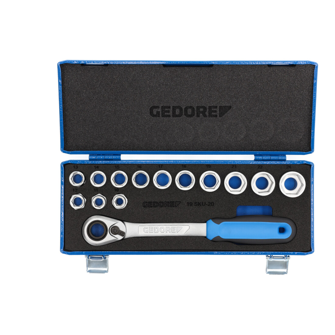 GEDORE Jeu de clés à douille 19 SKU-20 1/2 po. 6 pans 14 pces 10 24 mm 6 pans mallette en