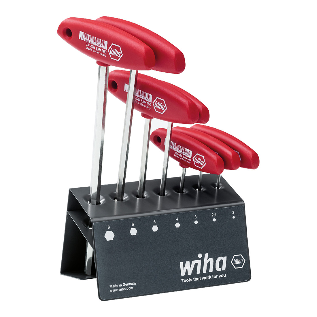 Wiha Jeu de clés mâles avec manche en T Six pans, nickelées brillantes sur présentoir 7 pcs (00953)