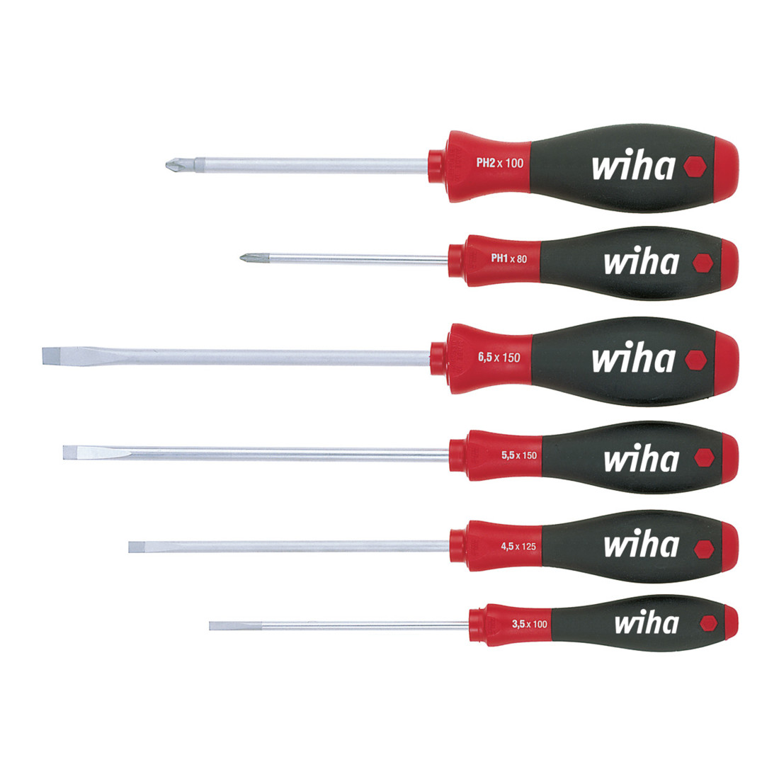 Wiha Jeu de tournevis 6pces fente 3,5/4,5/5,5/6,5/PH 1/2 lame ronde chrome mat/manche