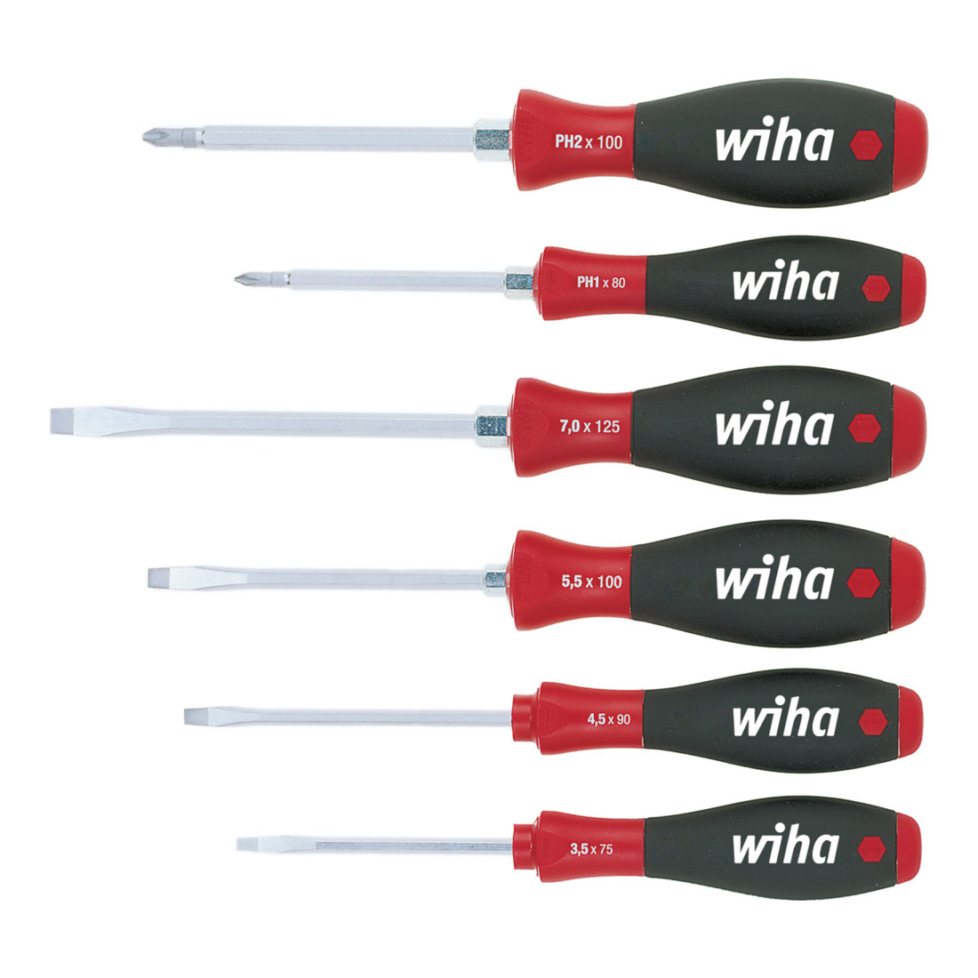 Wiha Jeu de tournevis 6pces fente 3,5/4,5/5,5/7/PH 1/2 lame 6 pans/emmanch. chrome ma