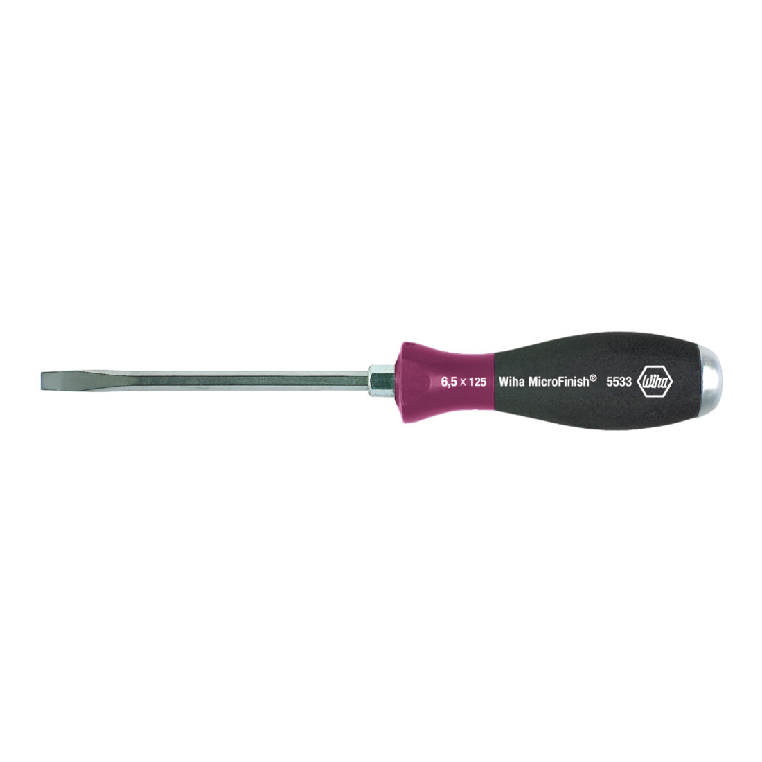 Wiha Tournevis MicroFinish Fente avec lame six pans avec disque de frappe (29135) 6,5 mm x 125 mm