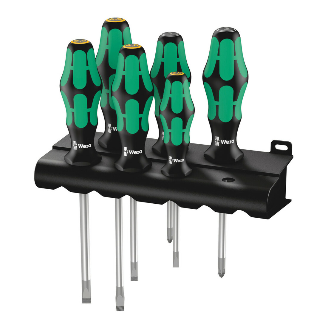 Wera Jeu de tournevis 334/355/6 Lasertip Rack 6pces fente3/4/5,5/6,5/PZD1/2 lame à 6p