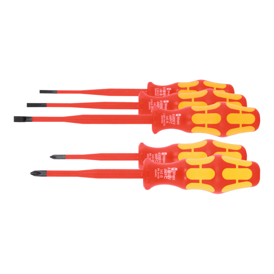 Wera Jeu de 5 tournevis d'électricien pour visà fente et Pozidriv, 100% isolés, Nombre de tournevis: 3/2