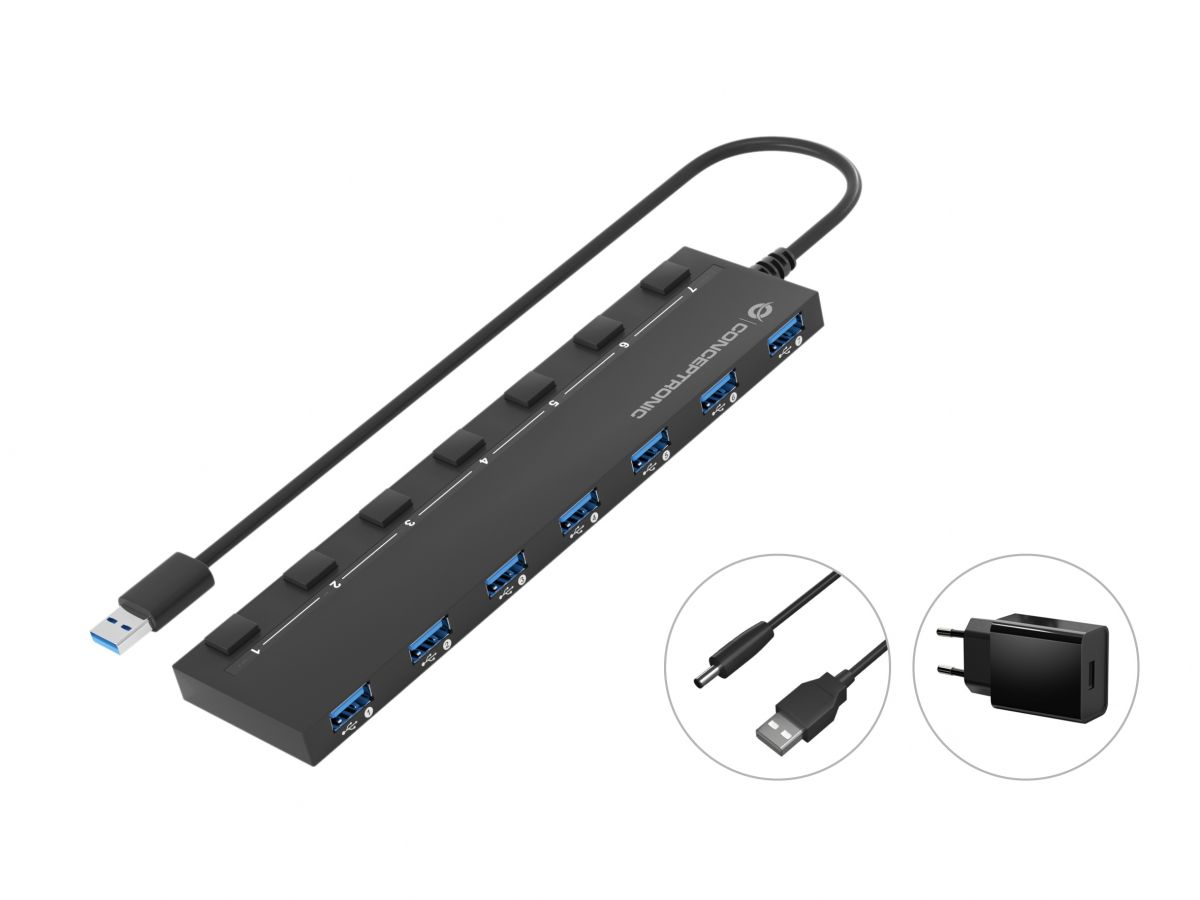 CONCEPTRONIC CONCEPTRONIC 7-Port Hub USB-A3.0->7xA3.2Gen1/DC   m.Netz. sw