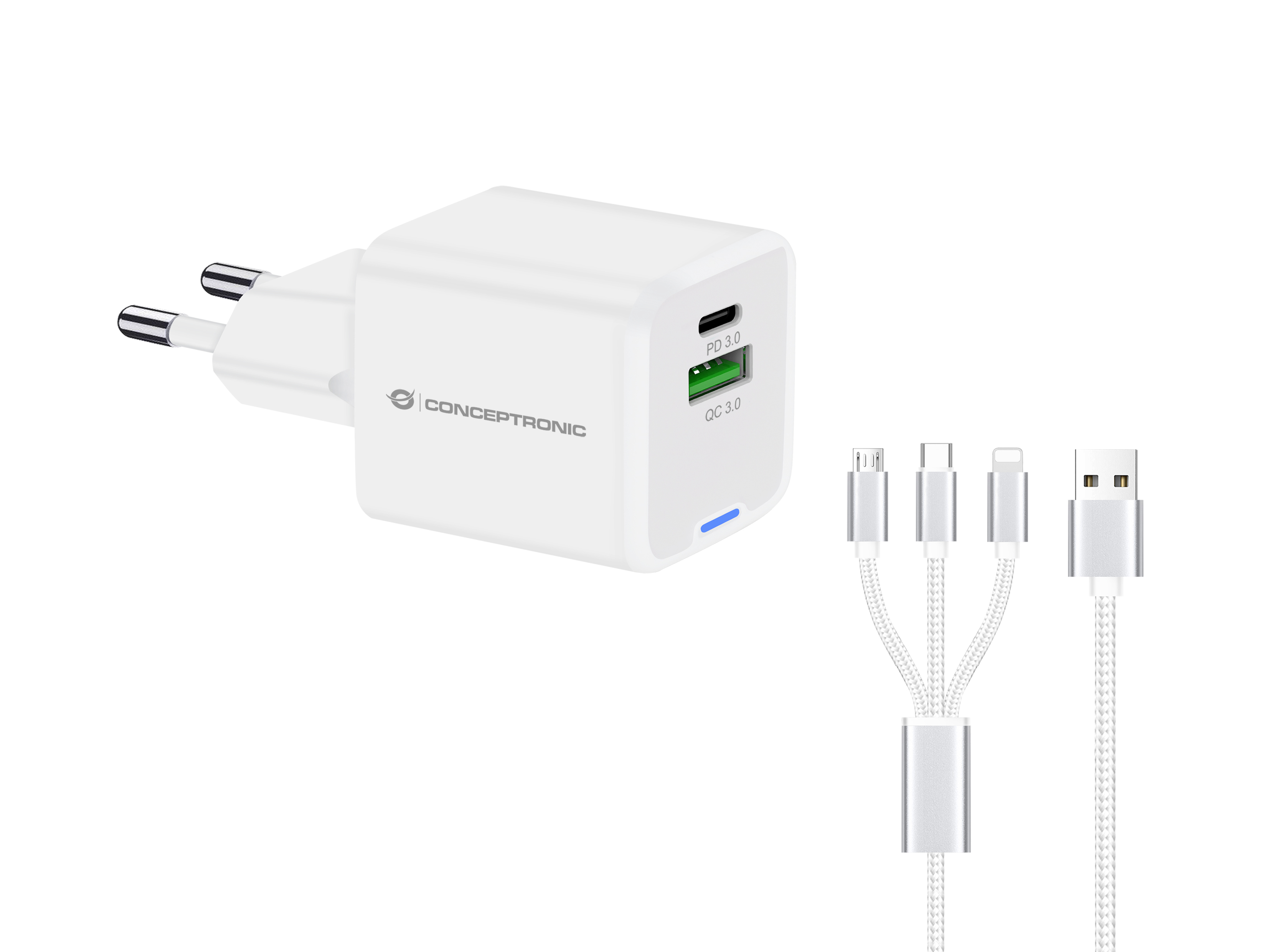 CONCEPTRONIC CONCEPTRONIC Ladegerät 2Port GaN 3-in-1 33WPD3.0/PPS ws
