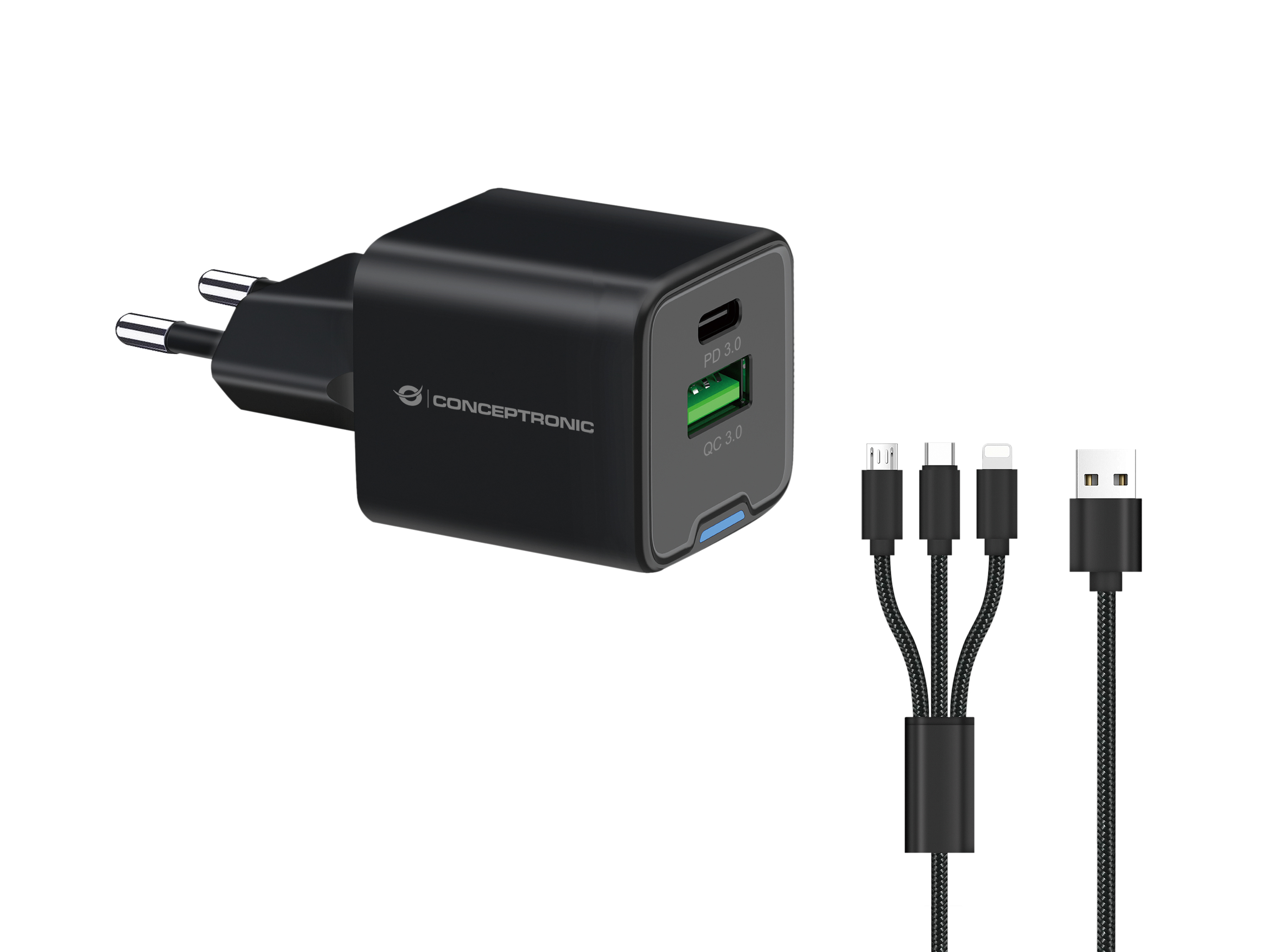 CONCEPTRONIC CONCEPTRONIC Ladegerät 2Port GaN 3-in-1 33WPD3.0/PPS sw