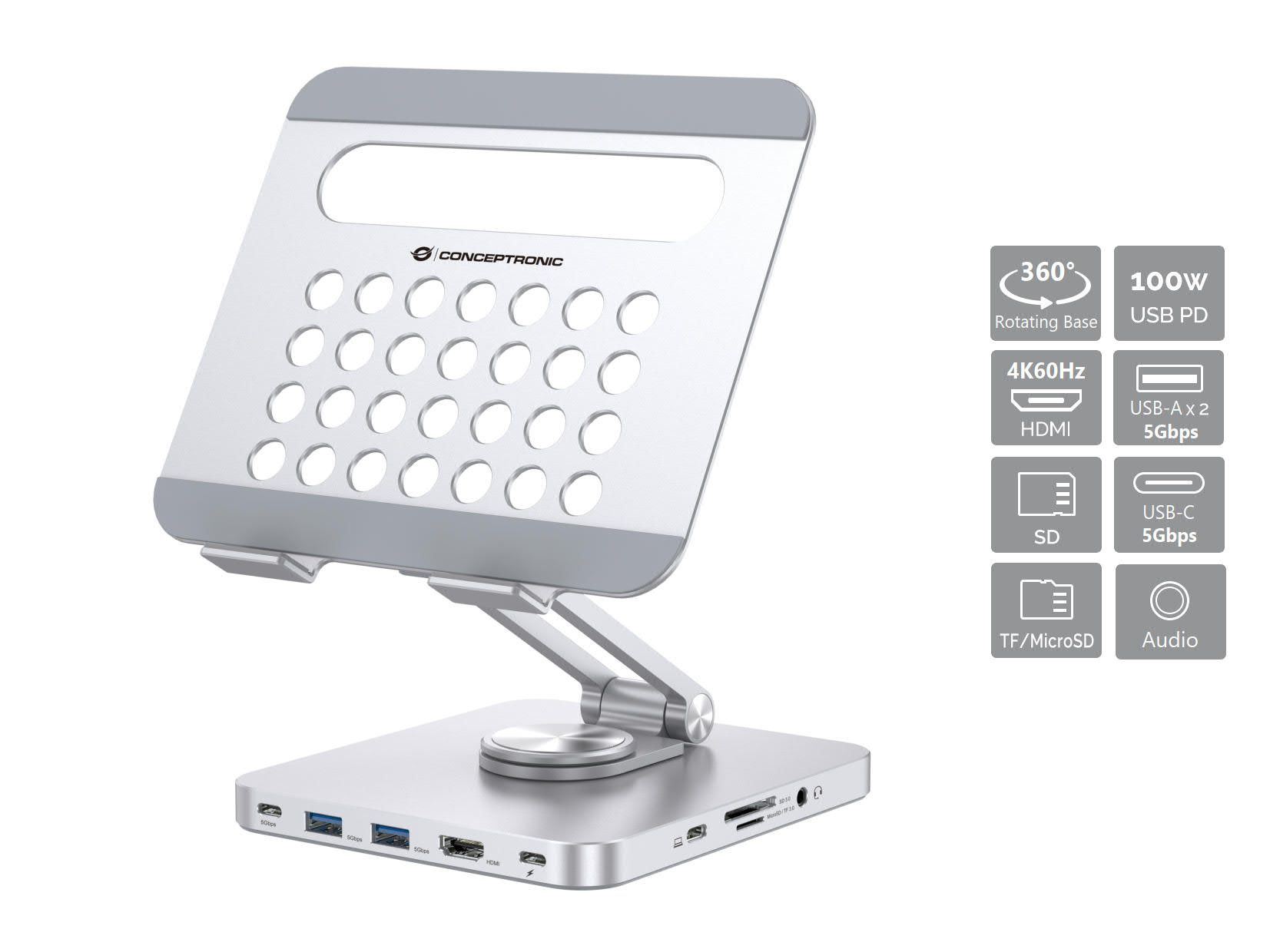 CONCEPTRONIC CONCEPTRONIC Tablet Halterung inkl.8-in-1 Docking     silber