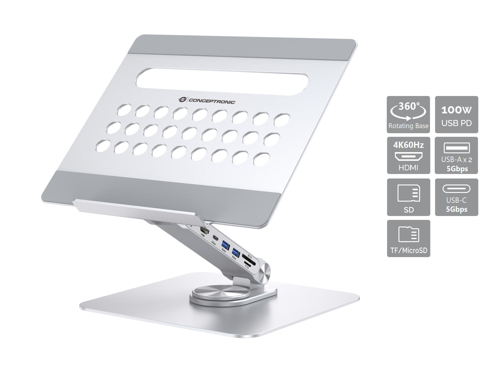 CONCEPTRONIC CONCEPTRONIC Laptop Halterung inkl.7-in-1 Docking silber