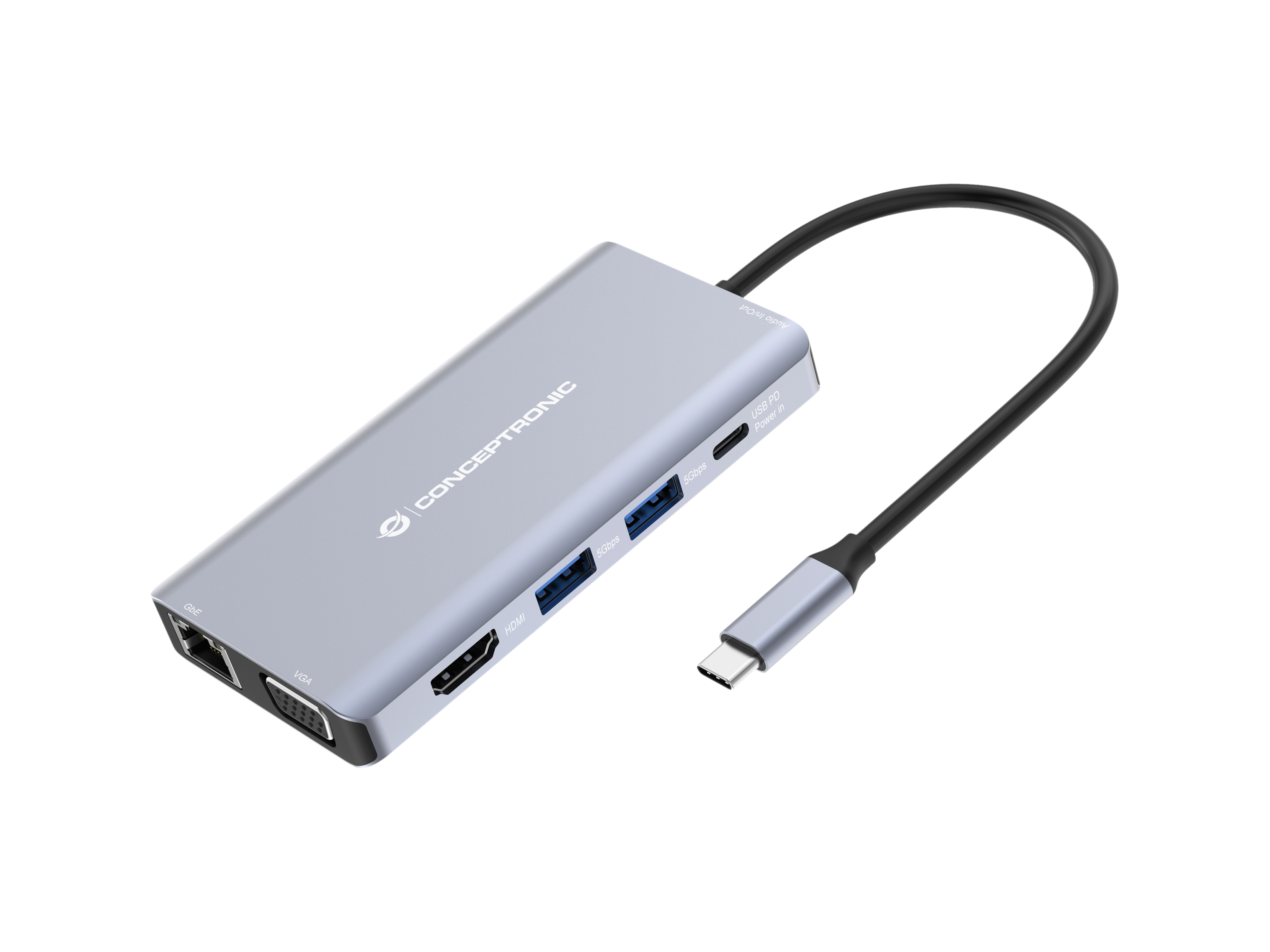 CONCEPTRONIC CONCEPTRONIC 10-1 Dock USB-C->HDMI/2xUSB-A/GbE/AUX/+ 25cm gr