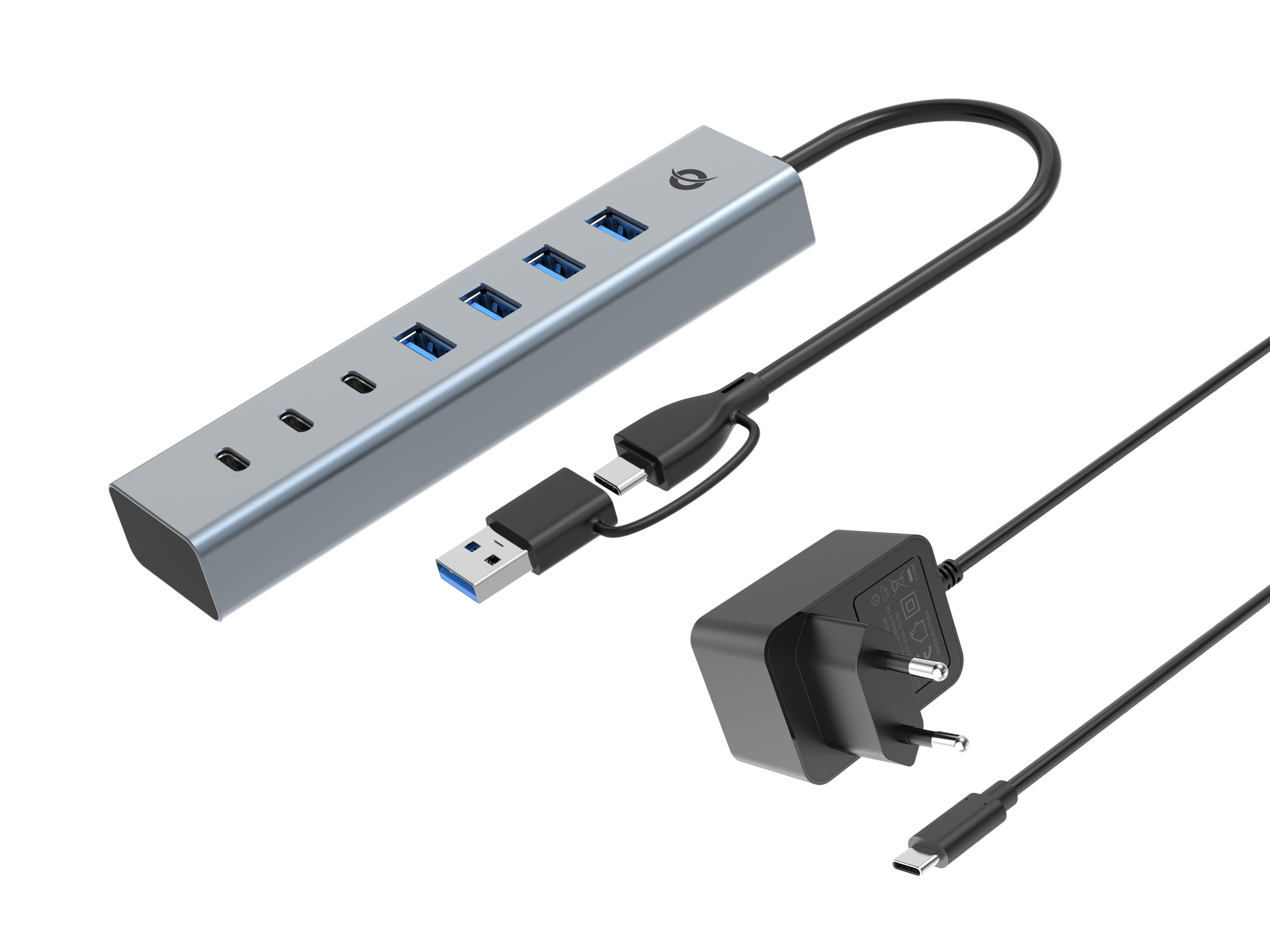 CONCEPTRONIC CONCEPTRONIC 7-Port Hub USB-A3.0/-C Adap.->4xA3.0+m.Netz. gr