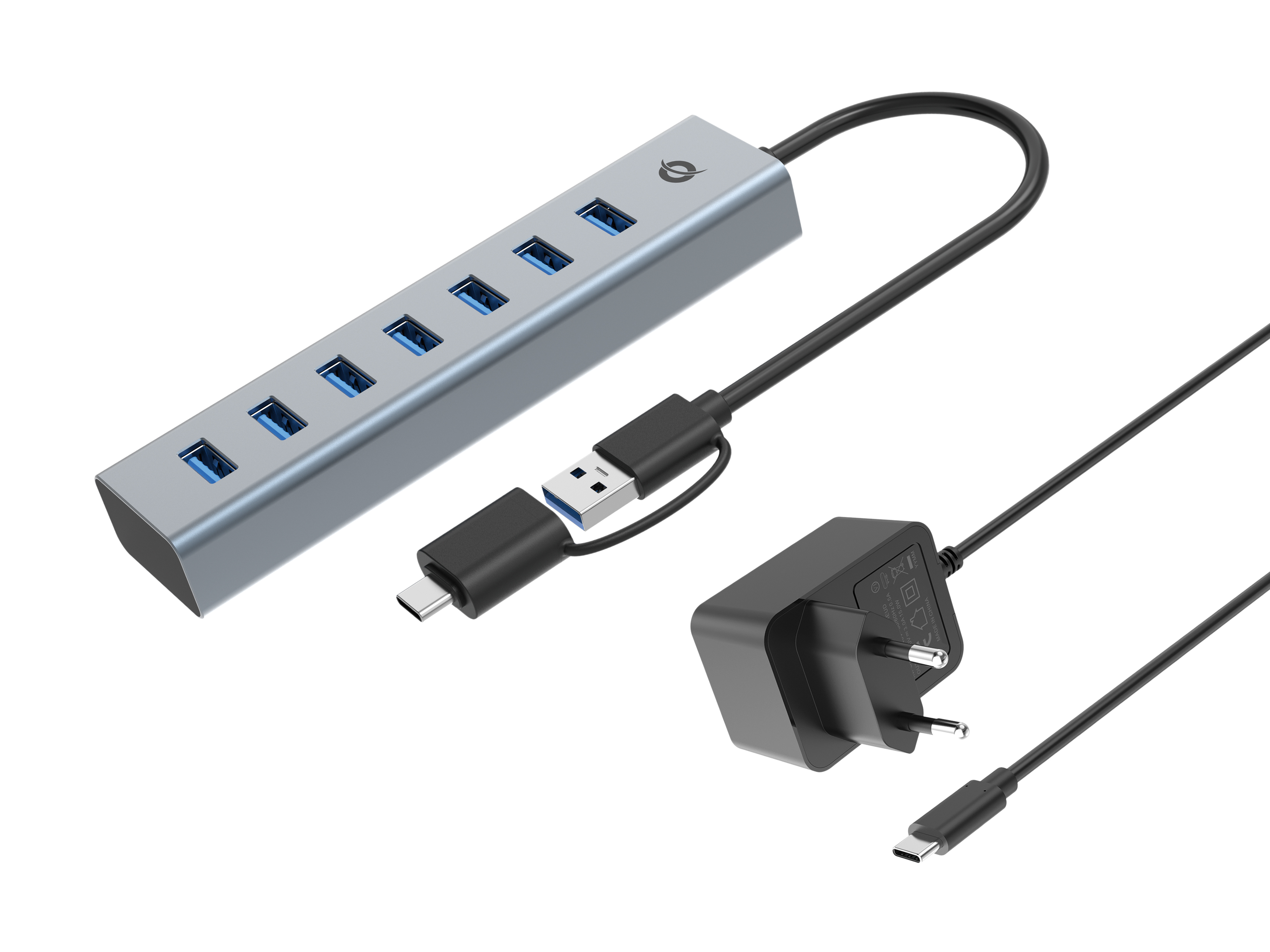 CONCEPTRONIC CONCEPTRONIC 7-Port Hub USB-A3.0/-C Adap.->7xA3.0 m.Netz. gr