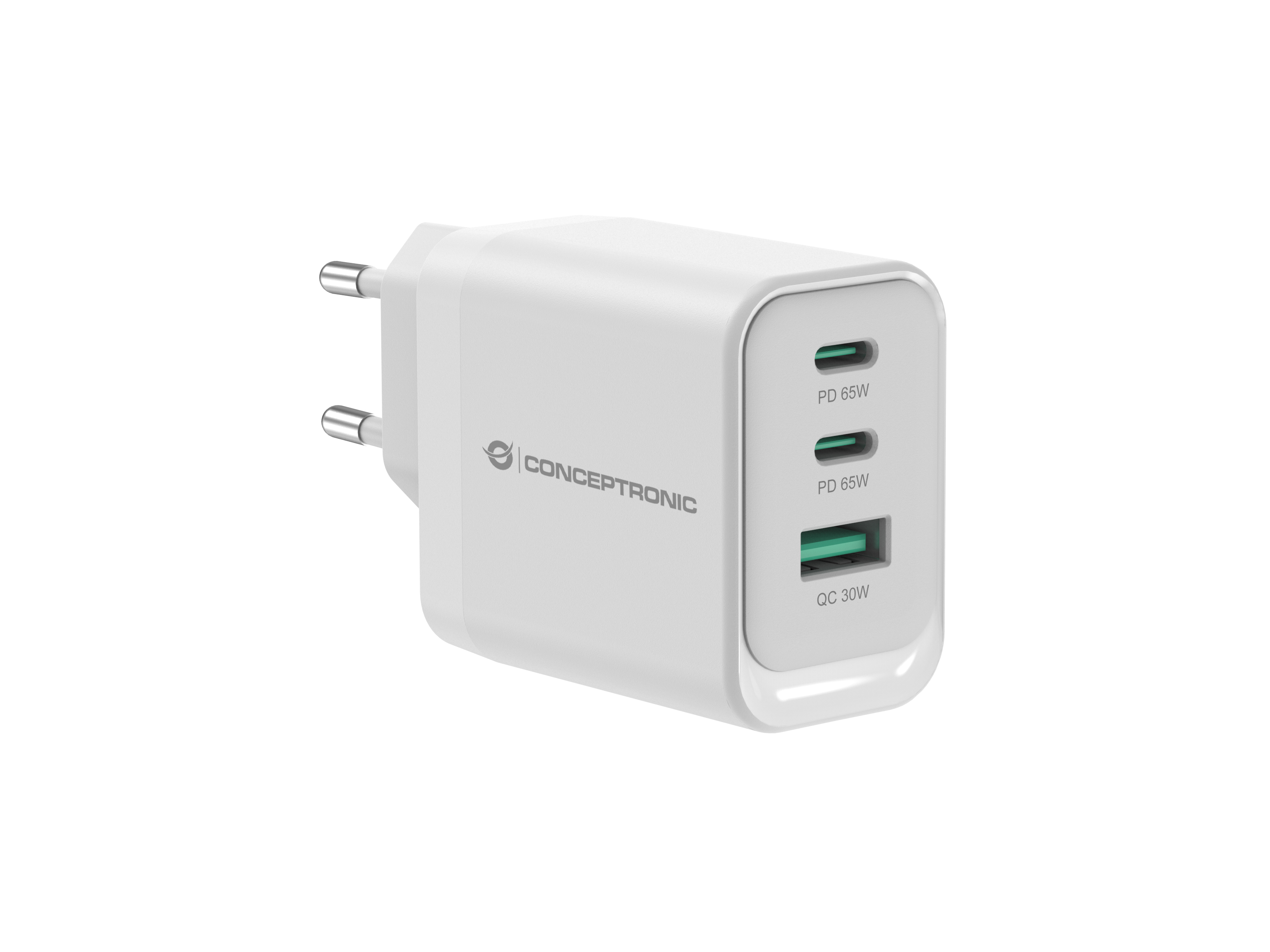 CONCEPTRONIC CONCEPTRONIC Ladegerät 3Port GaN 2xUSB-C/1xA 65WPD3.0/PPS ws