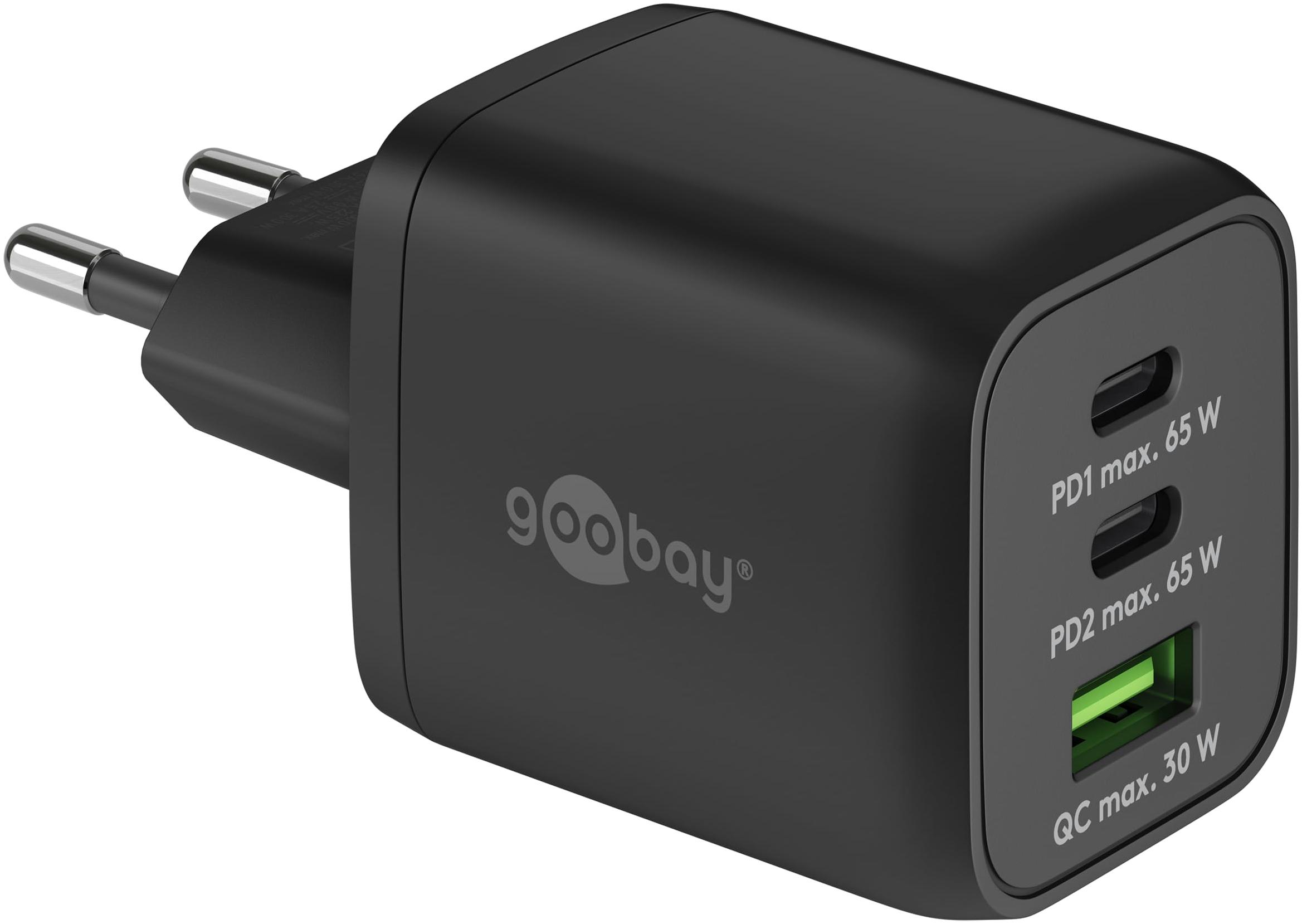 Goobay Chargeur secteur Multiport Nano 1x port USB-A + 2x ports USB-C 65W (Noir)