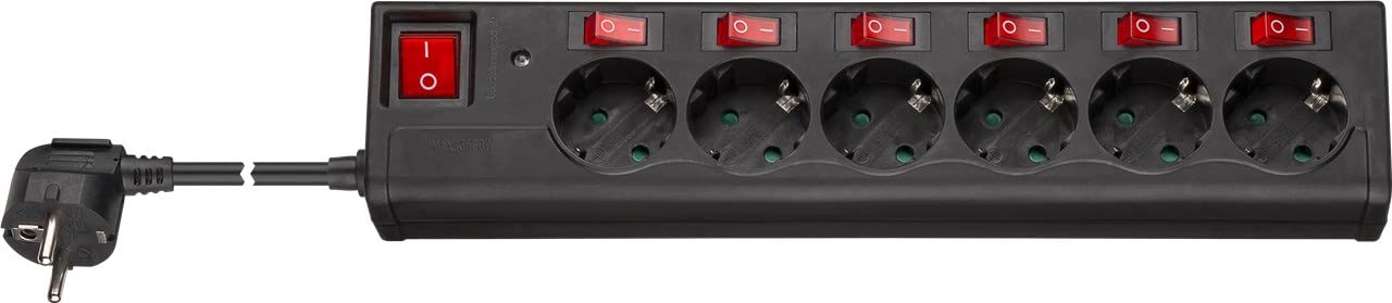 Goobay Multiprise Surtension 6 prises avec interrupteurs individuels 1,50m (Noir)