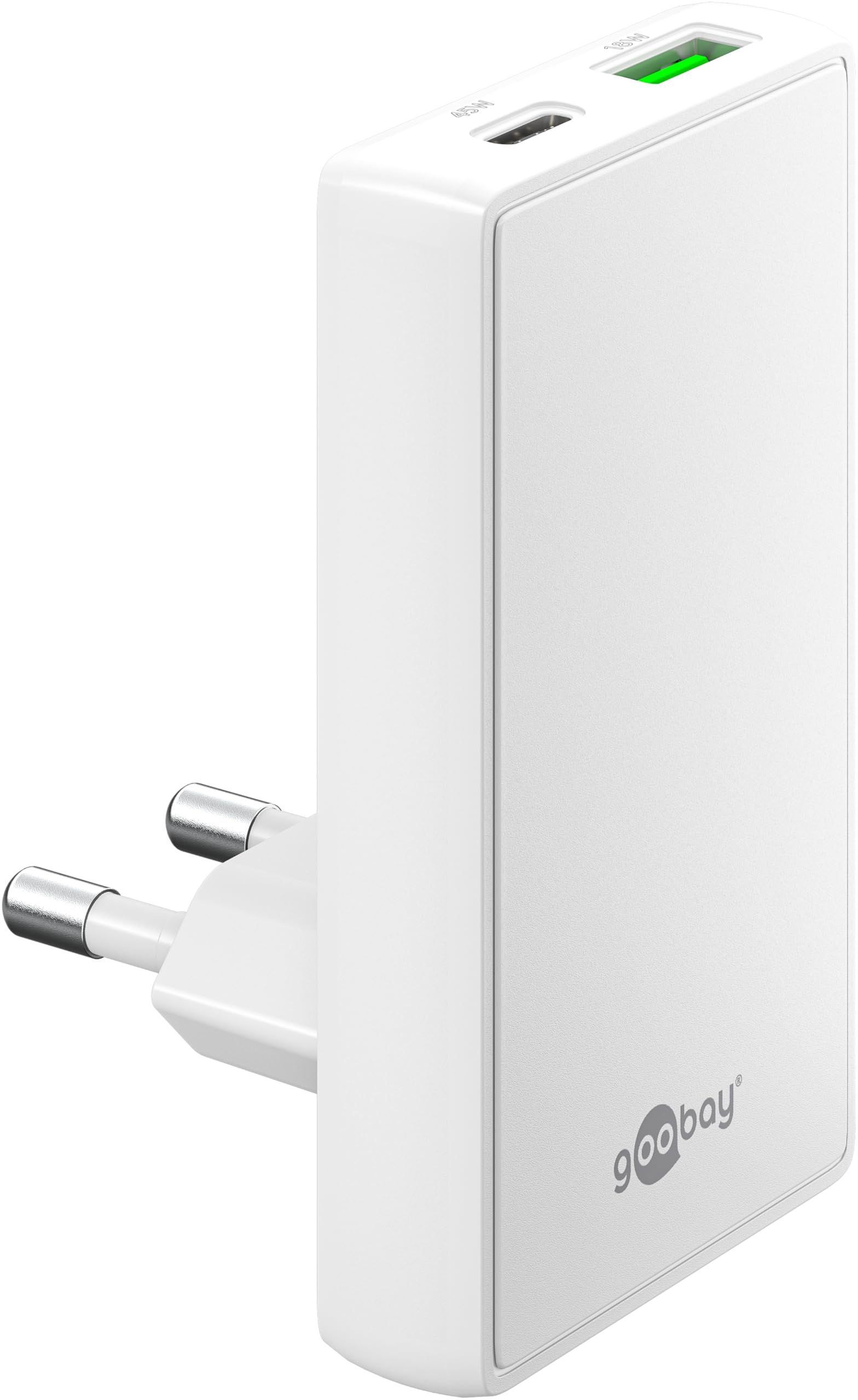 Goobay Chargeur secteur  Fast Charger 90Â° Flat 1x USB-C + 1x USB-A 45W (Blanc)