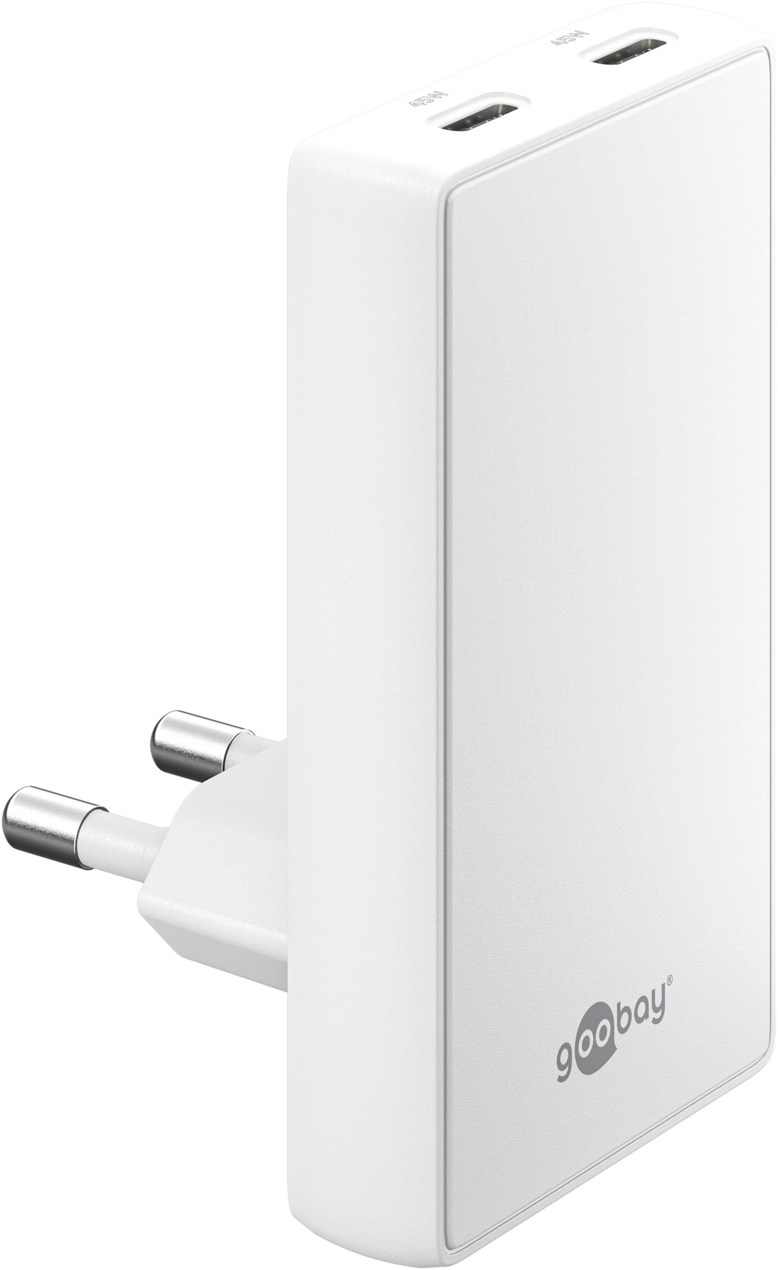 Goobay Chargeur secteur  Fast Charger 90Â° Flat 2x USB-C 45W (Blanc)