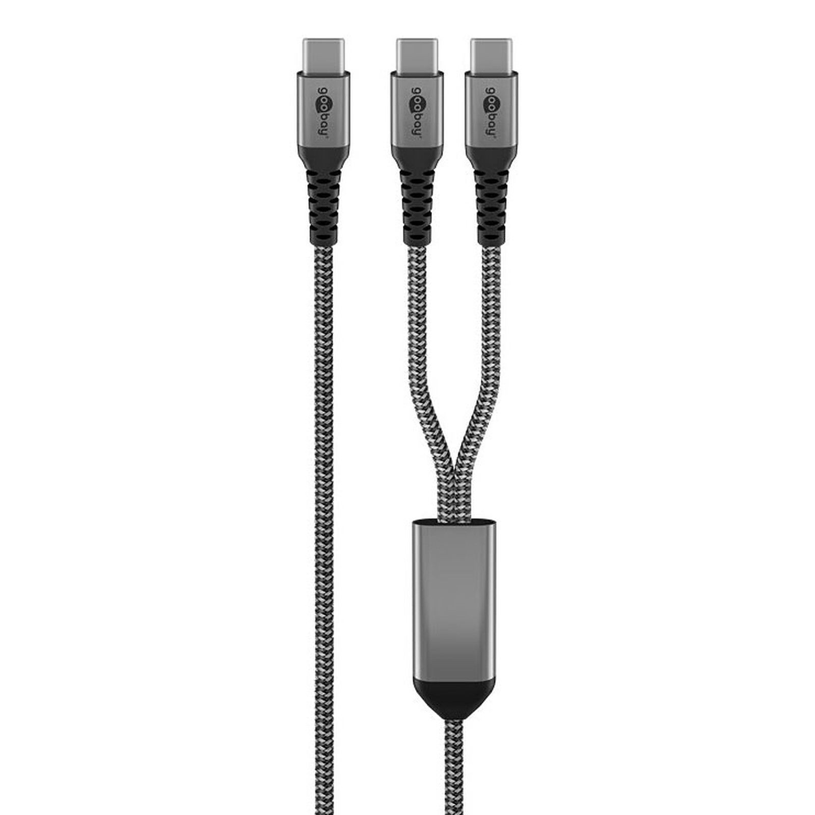Goobay Câble Textile 1x USB-C vers 2x USB-C (M/M)