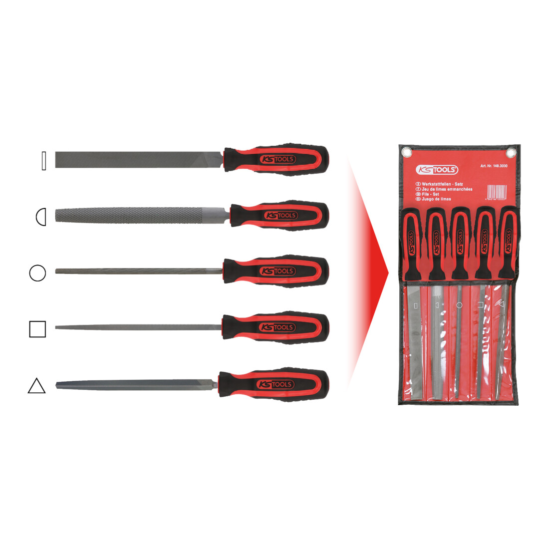 KS TOOLS Jeu de limes emmanchées, 5 pcs.