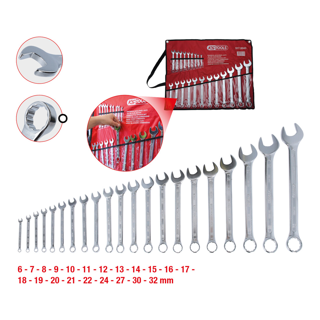 KS TOOLS Jeu de clés mixtes coudées , 21 pièces 6-32 mm