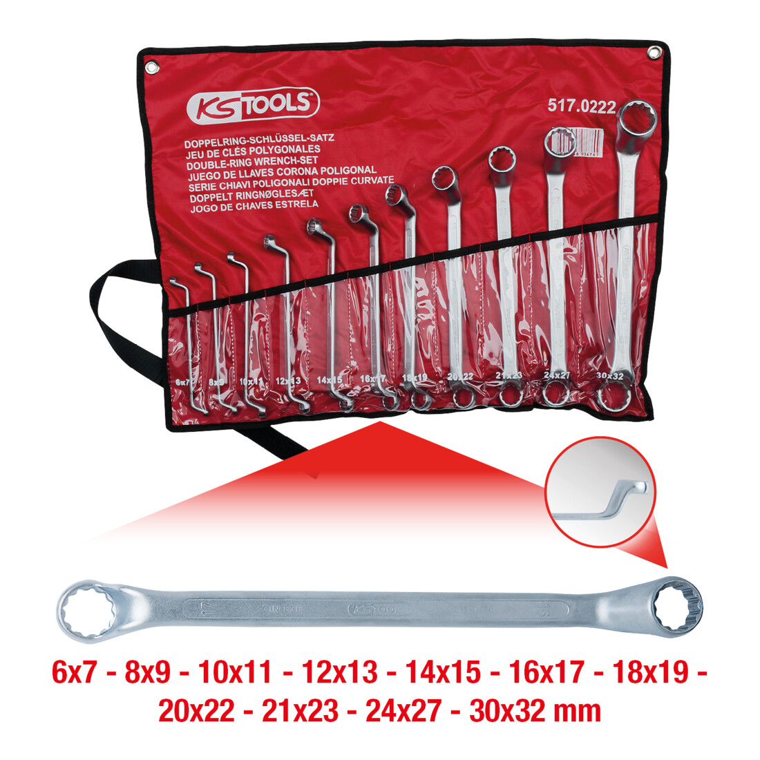 KS TOOLS Clés polygonales contre-coudées, 11 pcs. 6-32mm